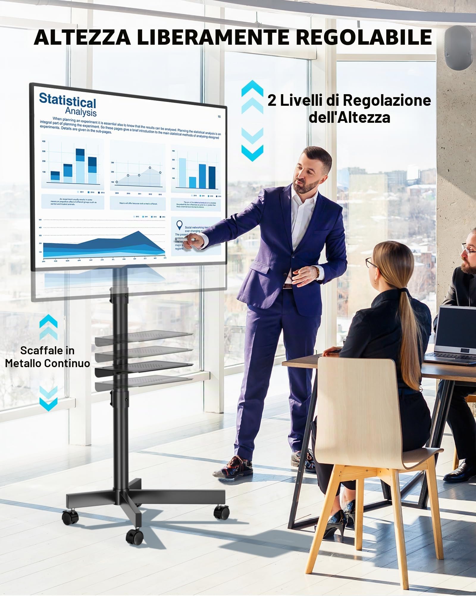 BONTEC Supporto TV da Pavimento, Carrello Inclinabile per TV da 23 a 60 Pollici, Fino a 40 kg, VESA 400x400 mm