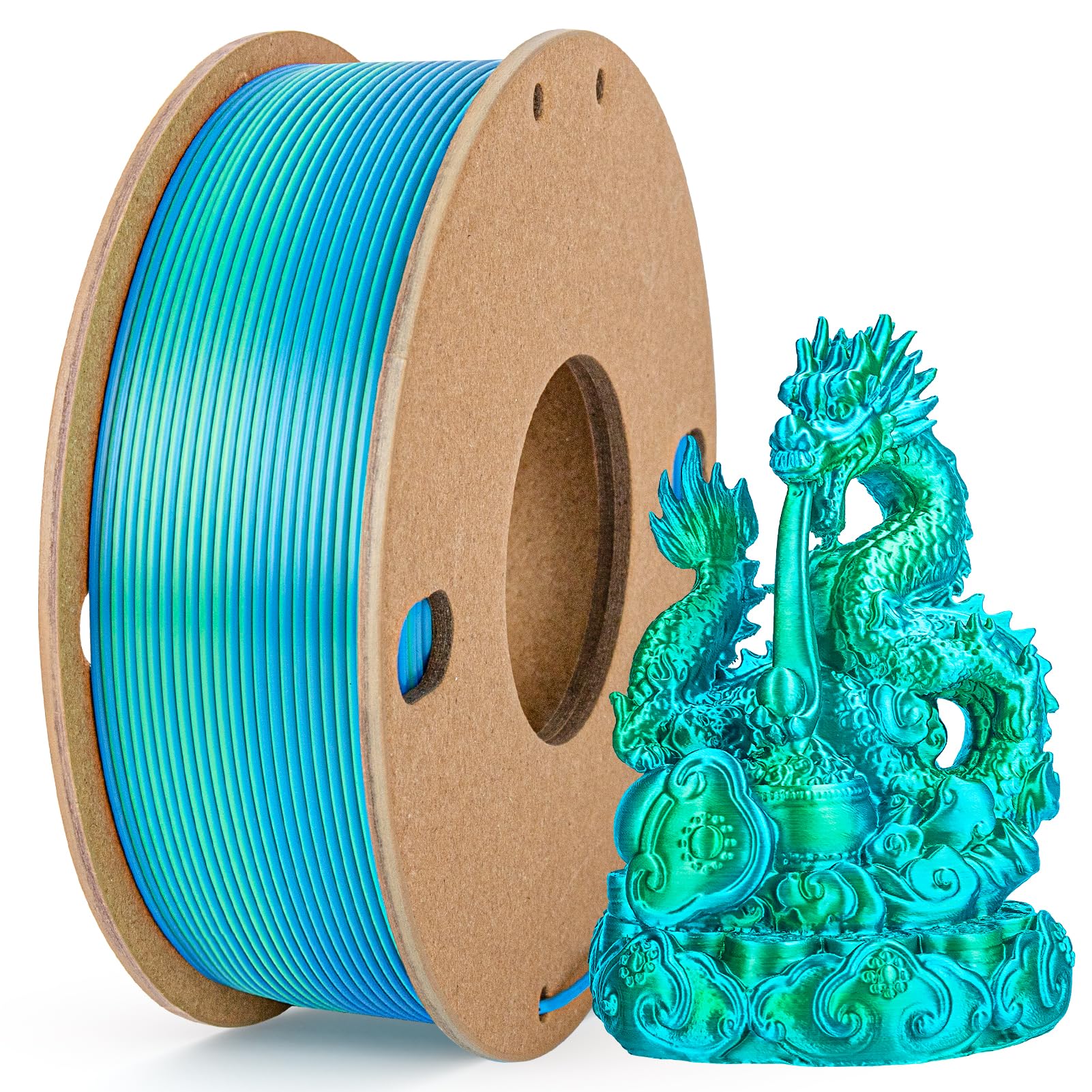 Silk PLA 3D Printer Filament Double Color Silk PLA Filament 1.75mm 3D Printing Filament Fit Most FDM Printers, 250g Spool(0.55lbs), 2 in 1 Color Sky Blue Green-image-41
