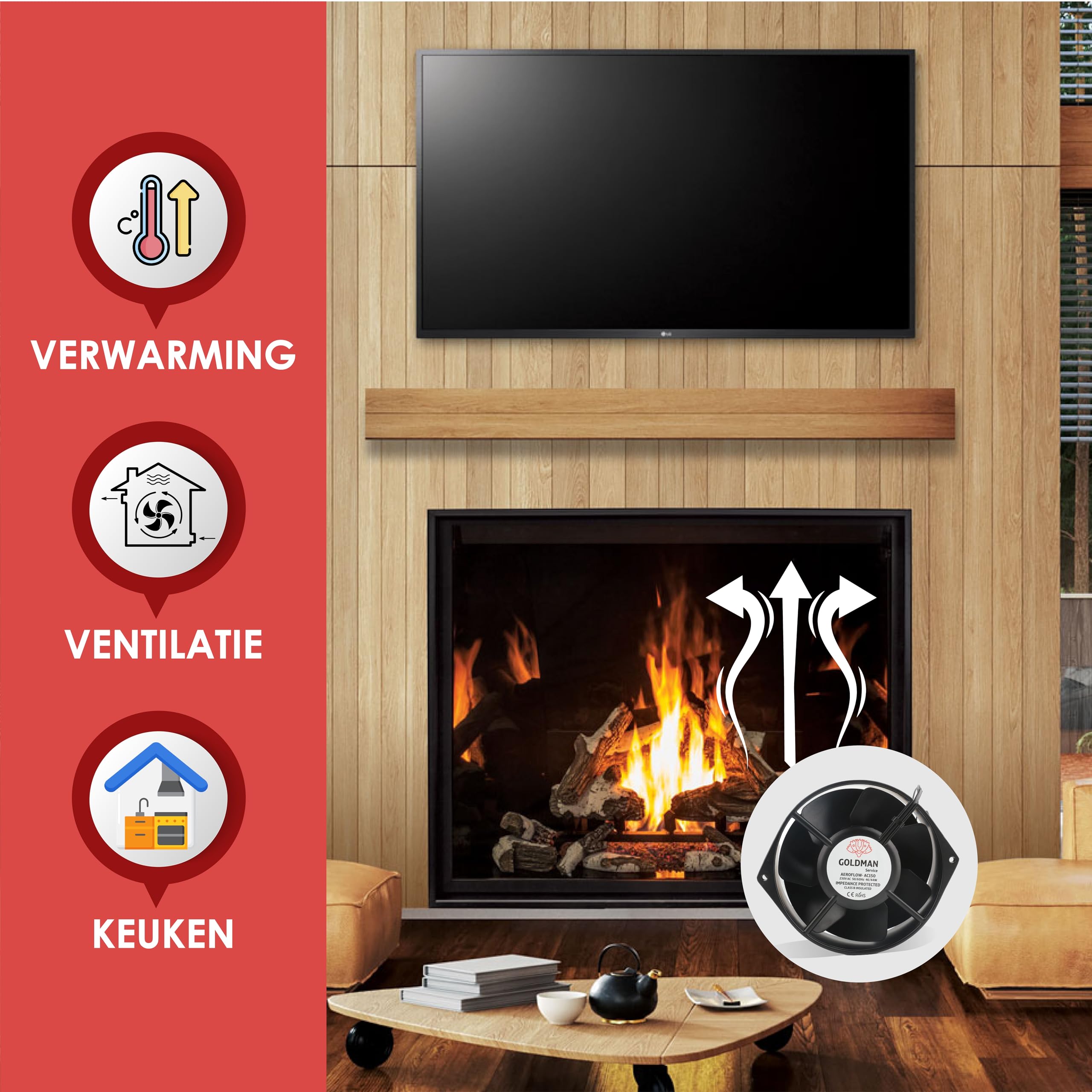GOLDMAN SERVICE | Ventilateur axial pour ventilation et refroidissement, haut débit d'air, silencieux, pales en métal, roulements à billes, corps en aluminium | Dimensions : 150 x 162 x 55 mm