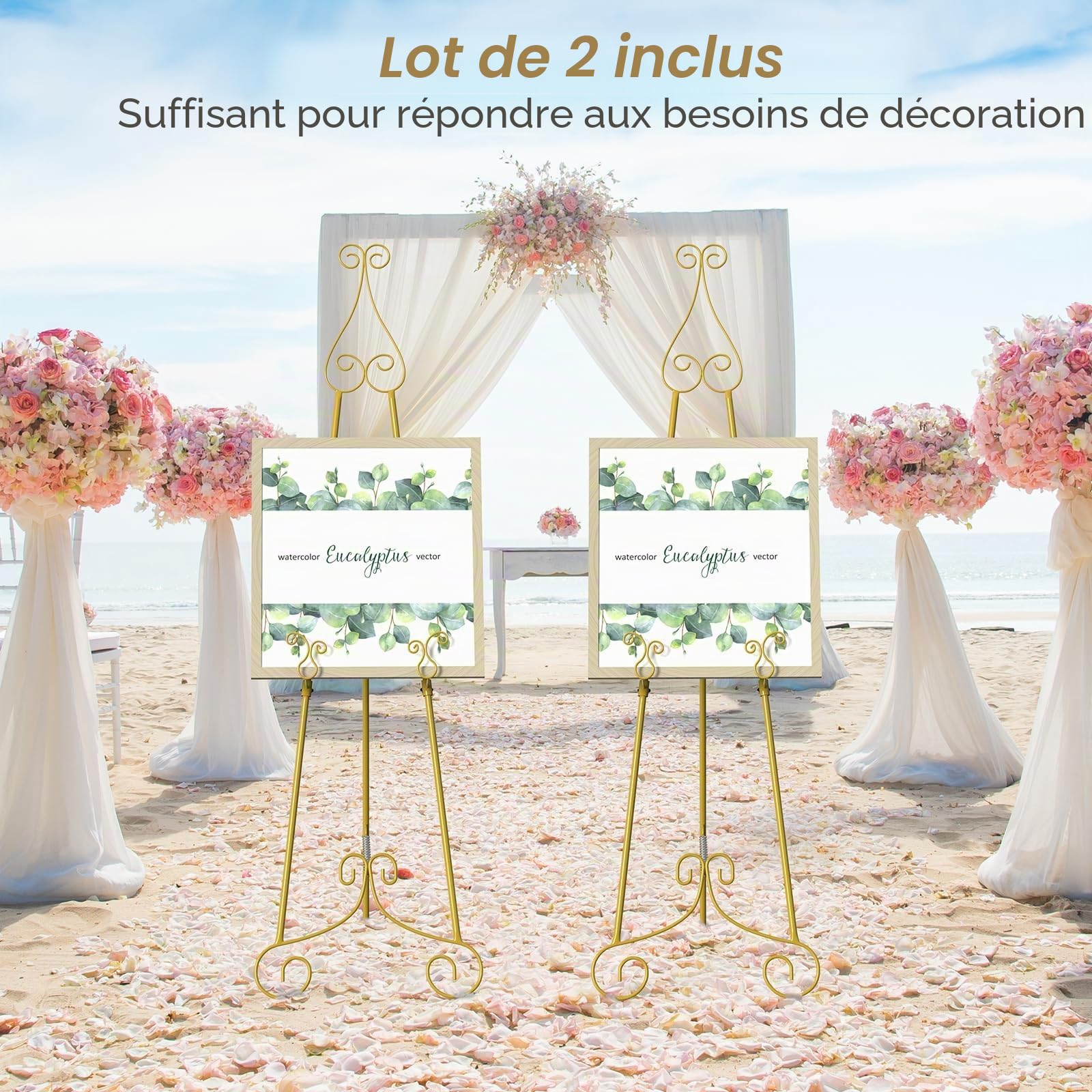 LIANTRAL Ensemble de chevalet de 2 pièces, grand support en métal pour panneau de bienvenue à l'entrée de mariage, réglable, cadre à miroir d'art autoportant gratuit avec support à chaîne pour