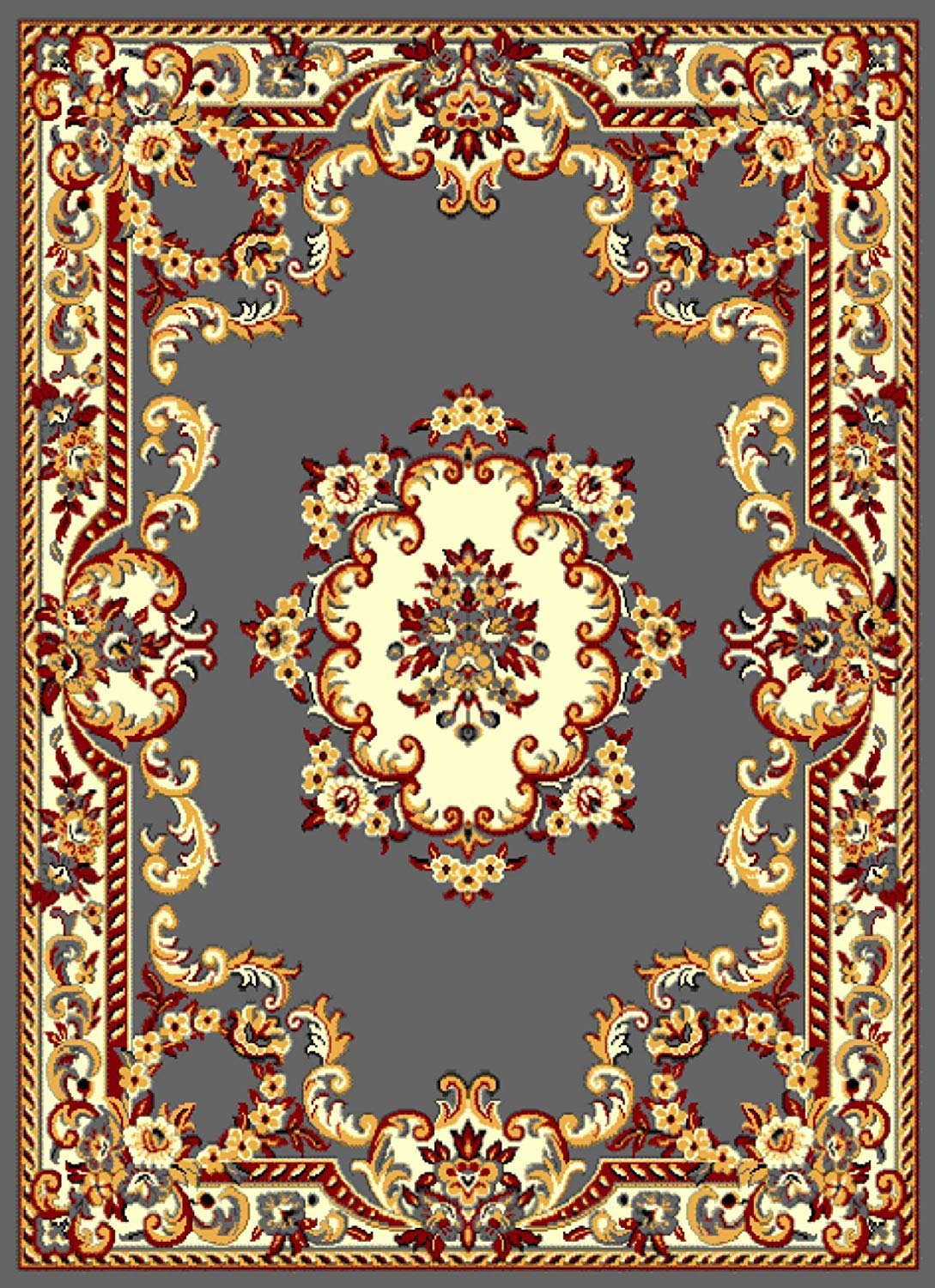 SrS Rugs® Luna Collection, Living Room Rug and Hallway Runner, with Soft Smooth 8mm Pile. Traditional Floral Design. 6 Colours, 6 Sizes (Grey, 60cm x 110cm) — image 1