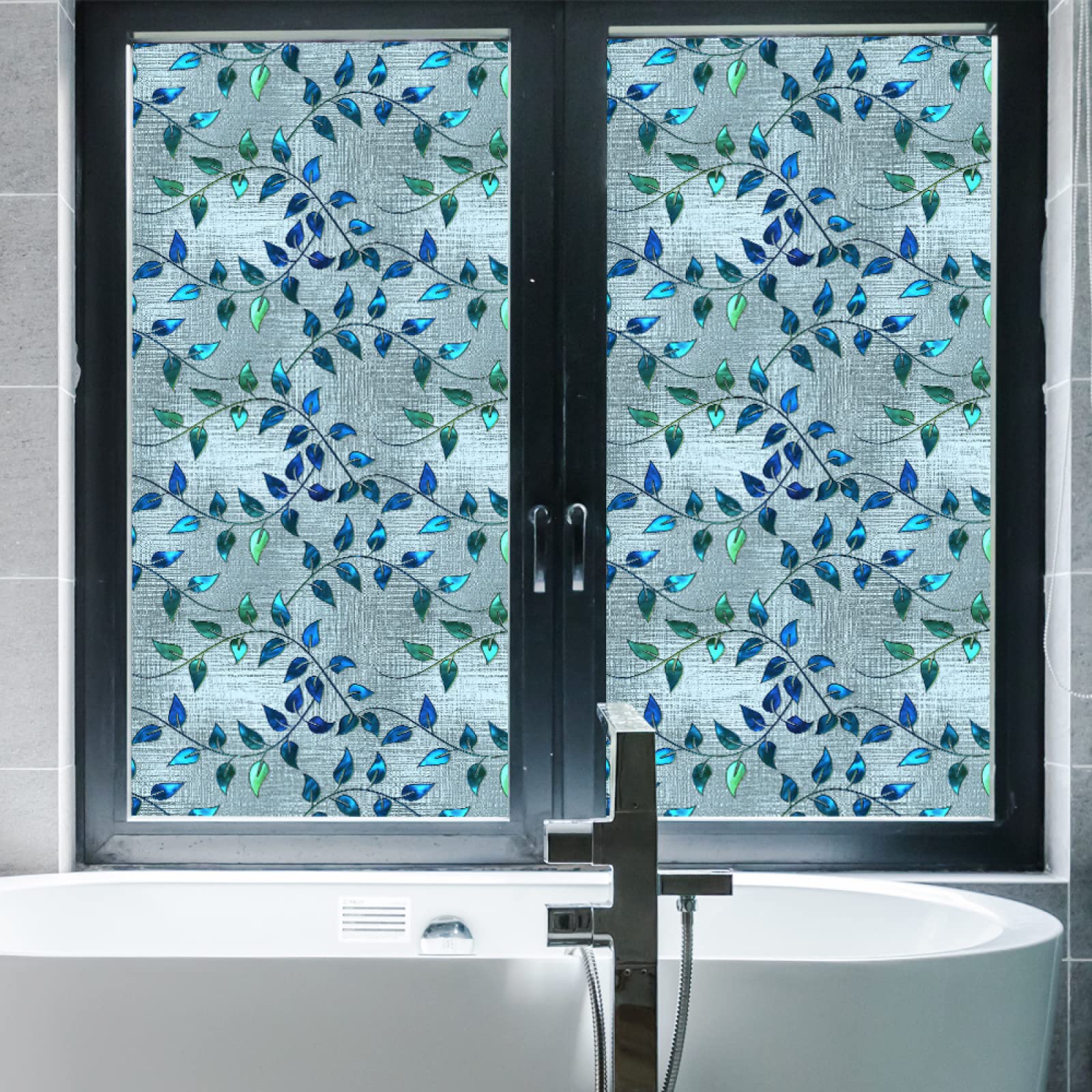Lwlfc Blue Window Film Privacy Leaves Privacy Film For Glass Windows,Blackout Window Film Self-Adhesive,Window Frosting Film For Home Office Bathroom Bedroom,Opaque Window Film(60X100cm)