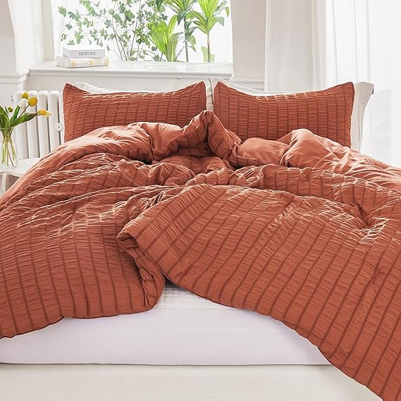 Litanika Burnt Orange Comforter Set Queen Size, 3 Pieces