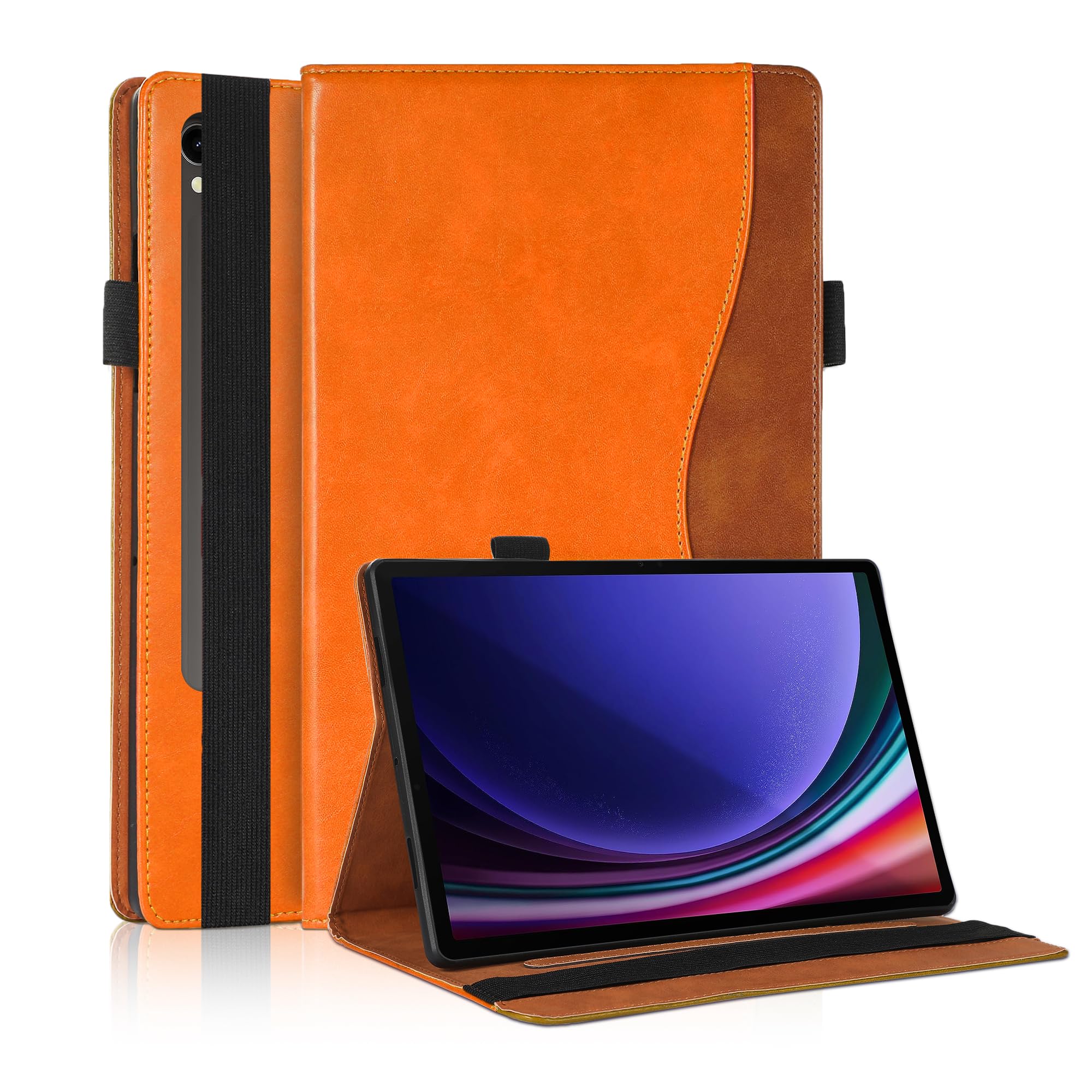 Case for Samsung Galaxy Tab S10 Lite 10.9"/S10 FE /S9 FE/Tab S9 2023 11"（SM-X400/SM-X406B/SM-X520/SM-X526B/SM-X510） with Pocket Multi-Angle Stand PU Leather Flip Folio Tablet Cases Cover Orange
