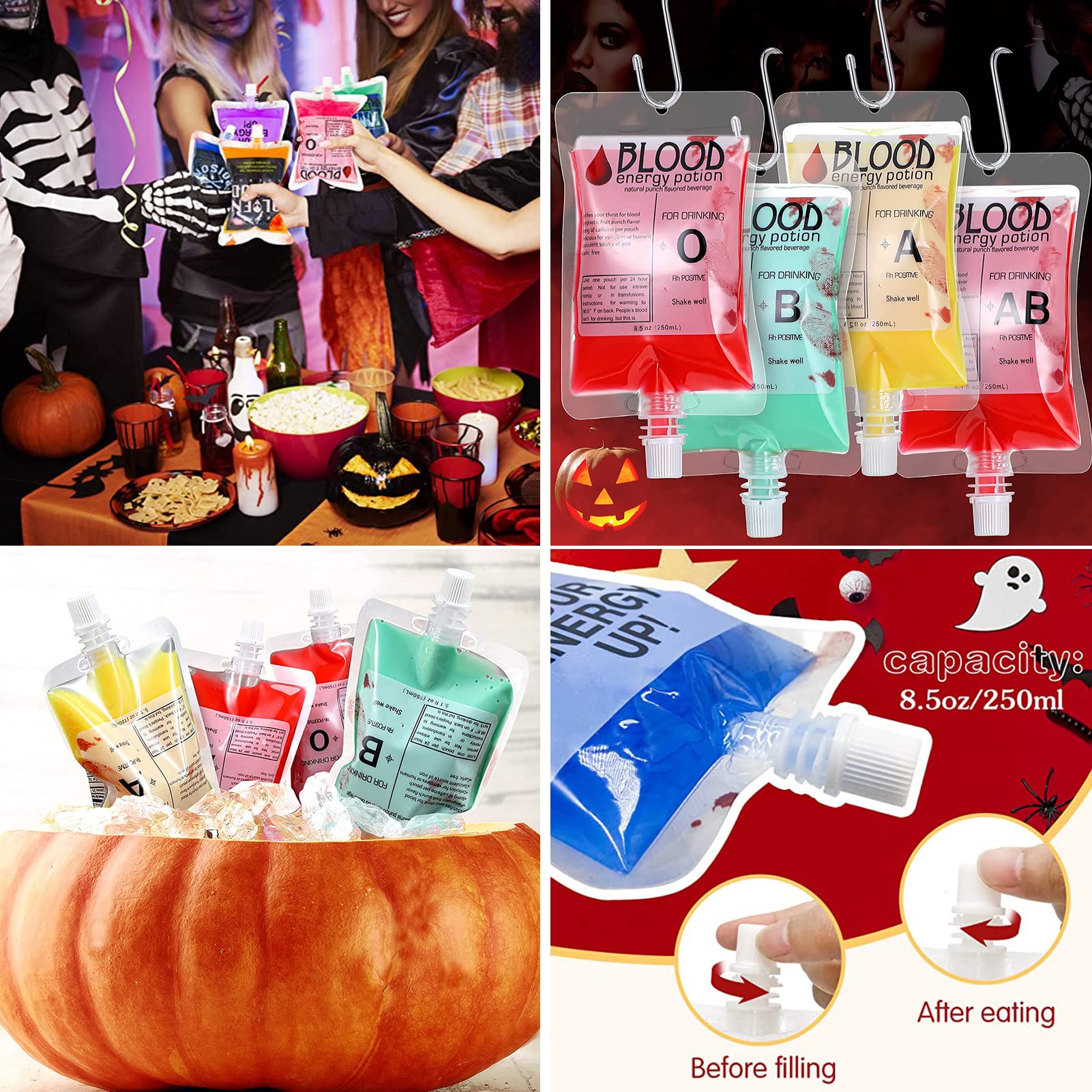 Bolsa de Sangre, 16 Piezas Bolsa de Sangre de Halloween, con un Embudo, Vacías Bolsas de Bebida, para Disfraz de Halloween Suministros Fiesta Temática de Zombis Fiesta de Vampiros — view 6