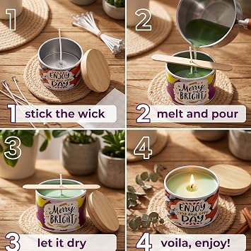Blingfun Complete Candle Making Kit - DIY Soy Wax Candle Making Supplies for Adults Beginners, with Soy Wax, Candle Tins, Melting Pot, Essential Oils, Thermometer, Wicks & Stickers(2LB+Glass jar)