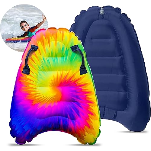 JAMBO Inflatable Surf Body Board with Handles, Boogie Board for Beach, Surfing Swimming Floating Surfboard Boards, Pool Floats Pool Beach Toy for Kids (Tie-Dye Bodyboard) - 1 Pack
