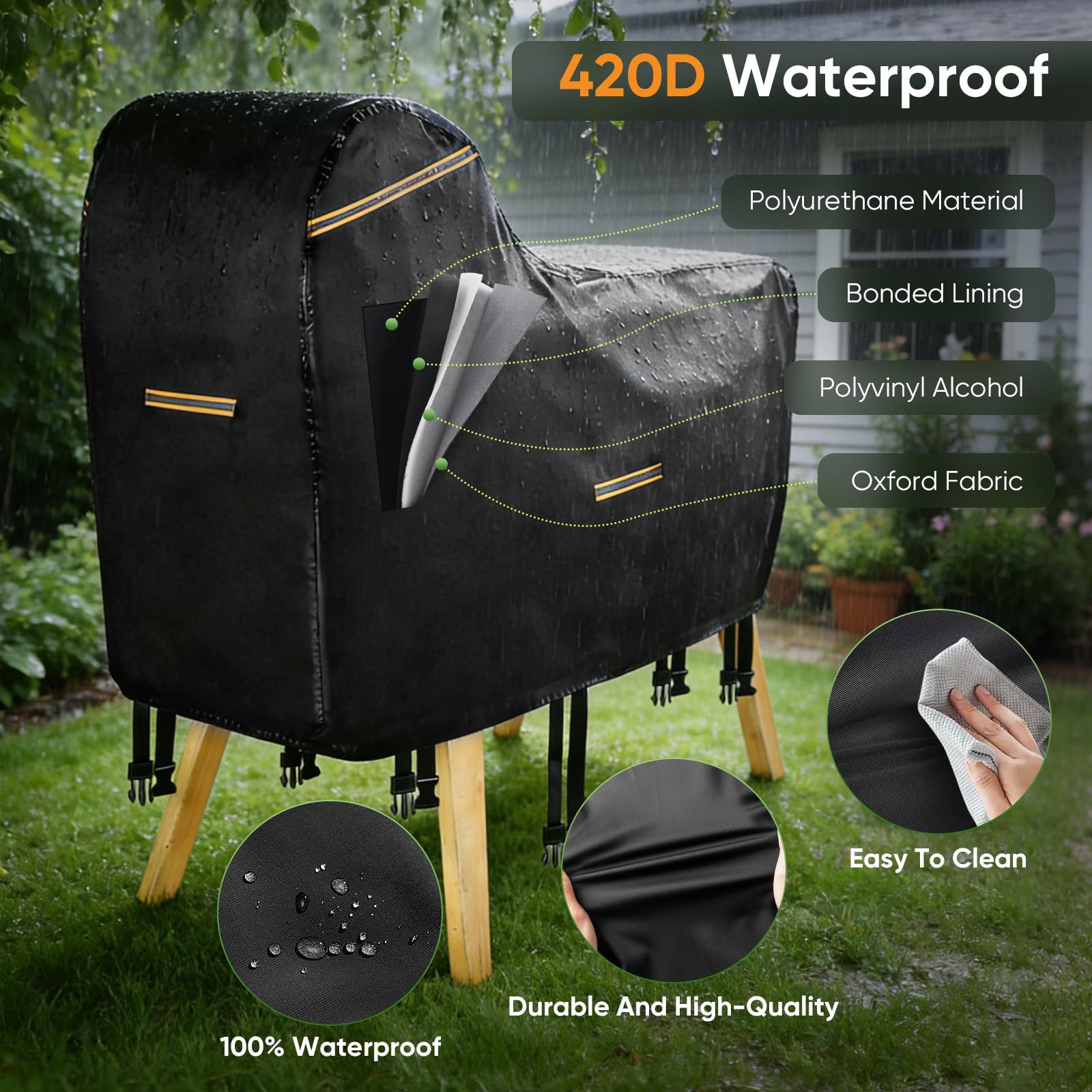 Abdeckung Holzpferd,420D Holzpferd Zubehör Wasserdicht und UV-Beständig, 6 Schichten Nano-Beschichtung,Universal Groß Holzpferd Abdeckung Outdoor mit 8 Schnallen 5 Reflexstreifen Garten