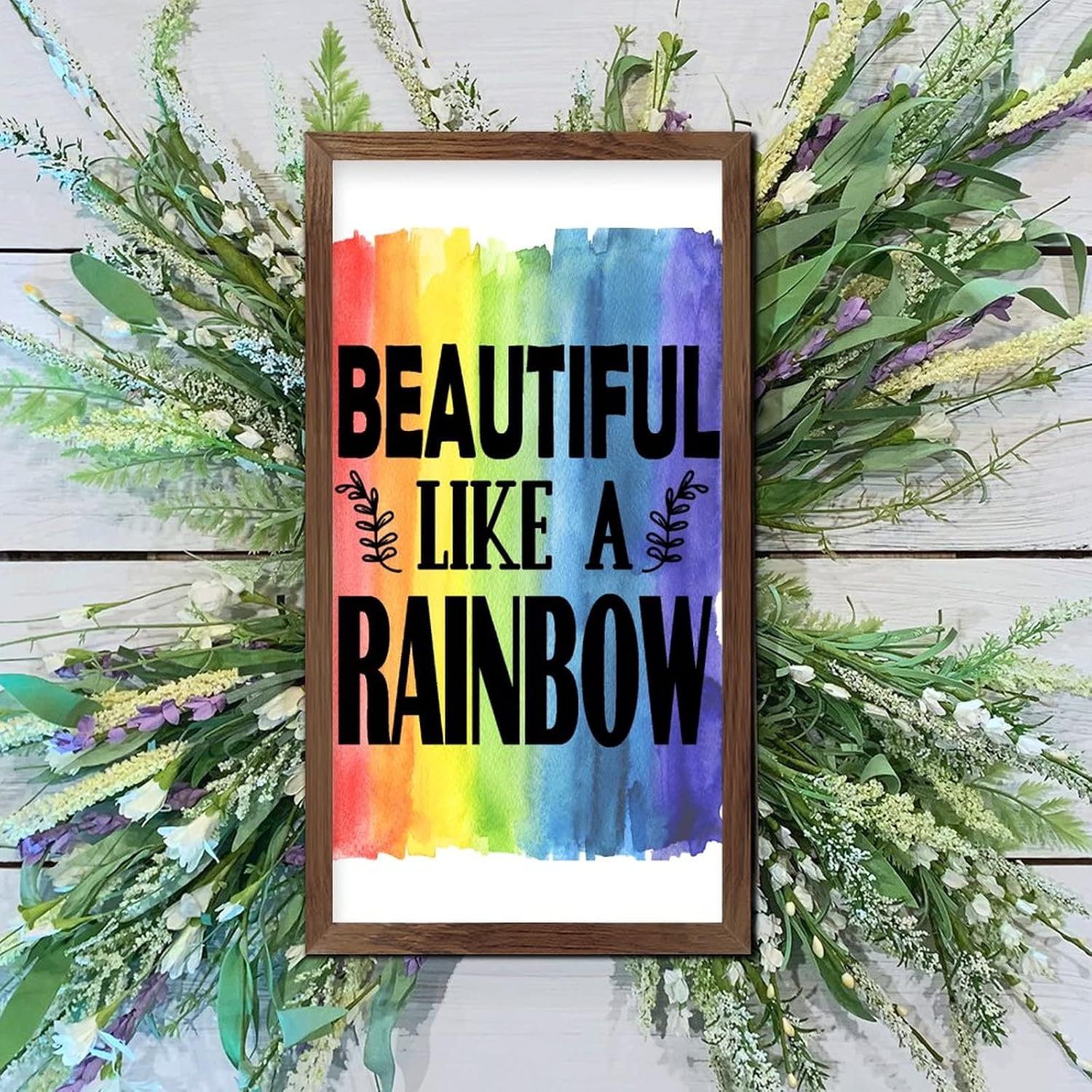 LGBT Pride Wooden Framed Sign Beautiful Like A Rainbow Wood Block Plaque Farmhouse Gay Pride Wall Art Hanging Farmhouse Decoration Plaque for LGBTQ Queer Gay Lesbian 22x12 in