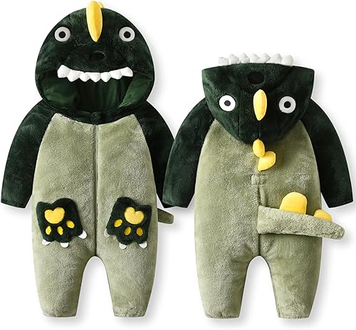 Miniatura 6 de LOLANTA Clohtes cálidos para bebés Disfraces de dinosaurio de Halloween de invierno para niños (verde, 30-42 meses)