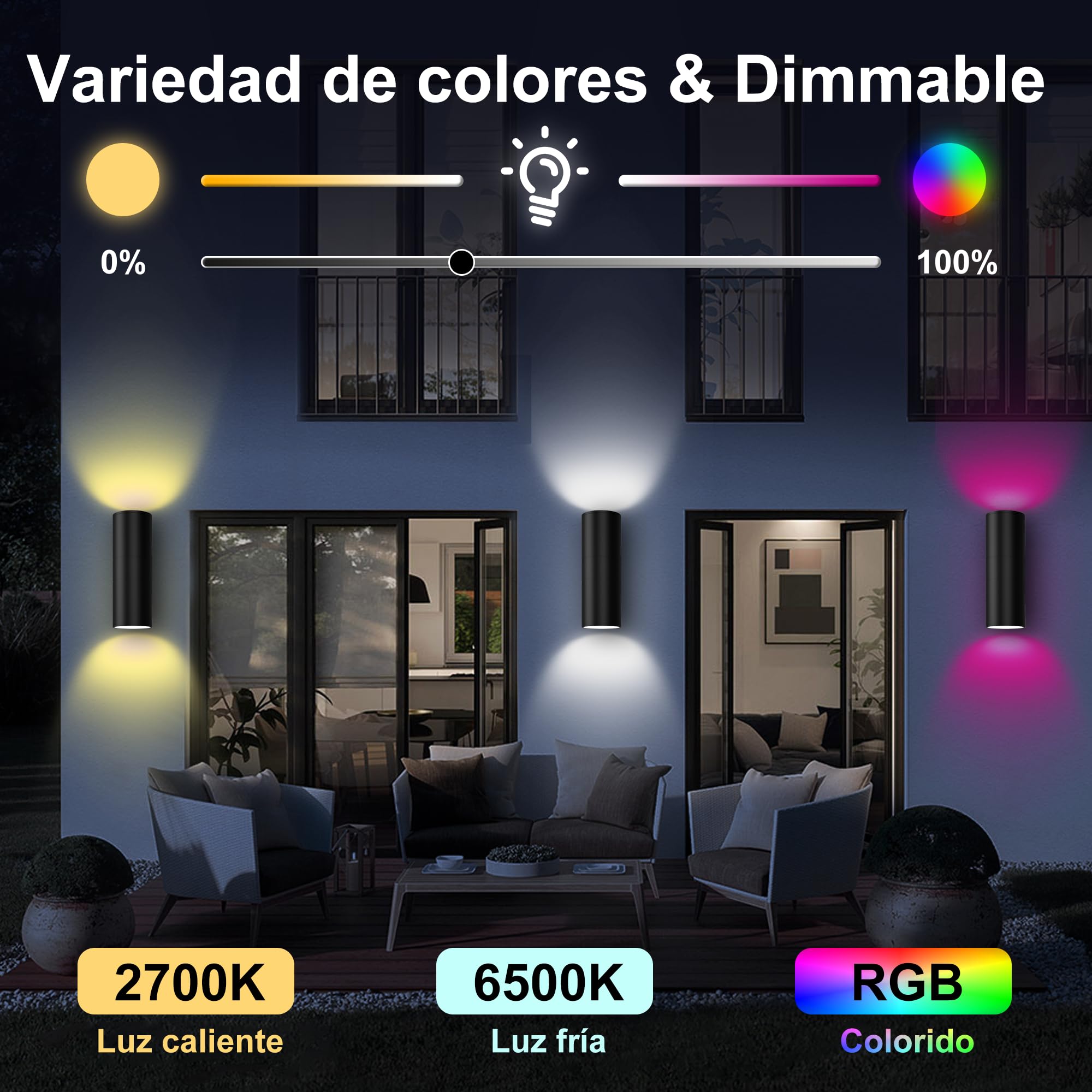 Applique da Esterno Smart LED RGBW 16 Milioni Colori, Lampada da Parete IP65 con Telecomando & App, Bianco Caldo/Freddo 2700K-6500K Dimmerabile, Luce Esterno a Muro Up&Down da Giardino