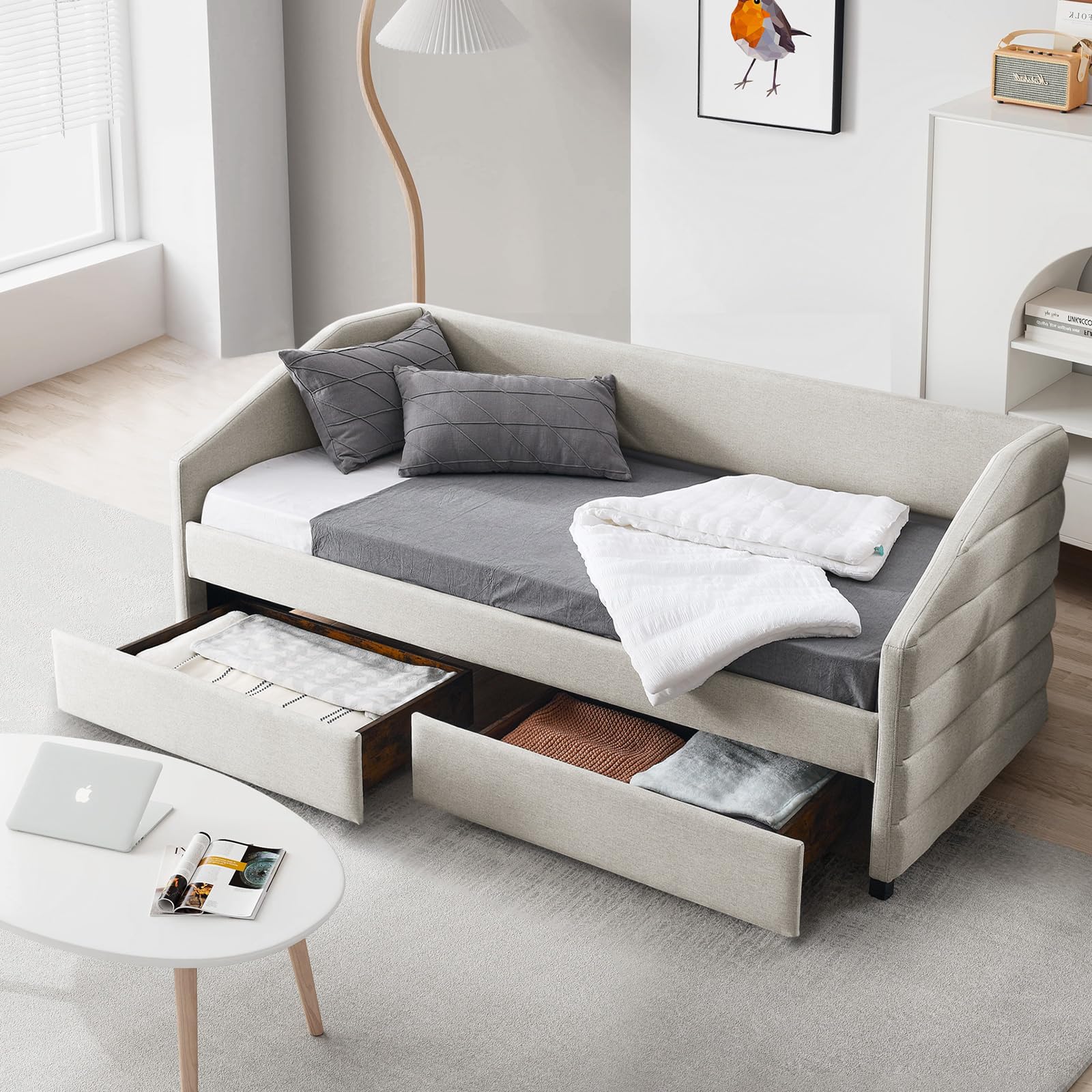 Amazon.com: Antetek Daybed with Drawers, Modern Tufted Linen ...