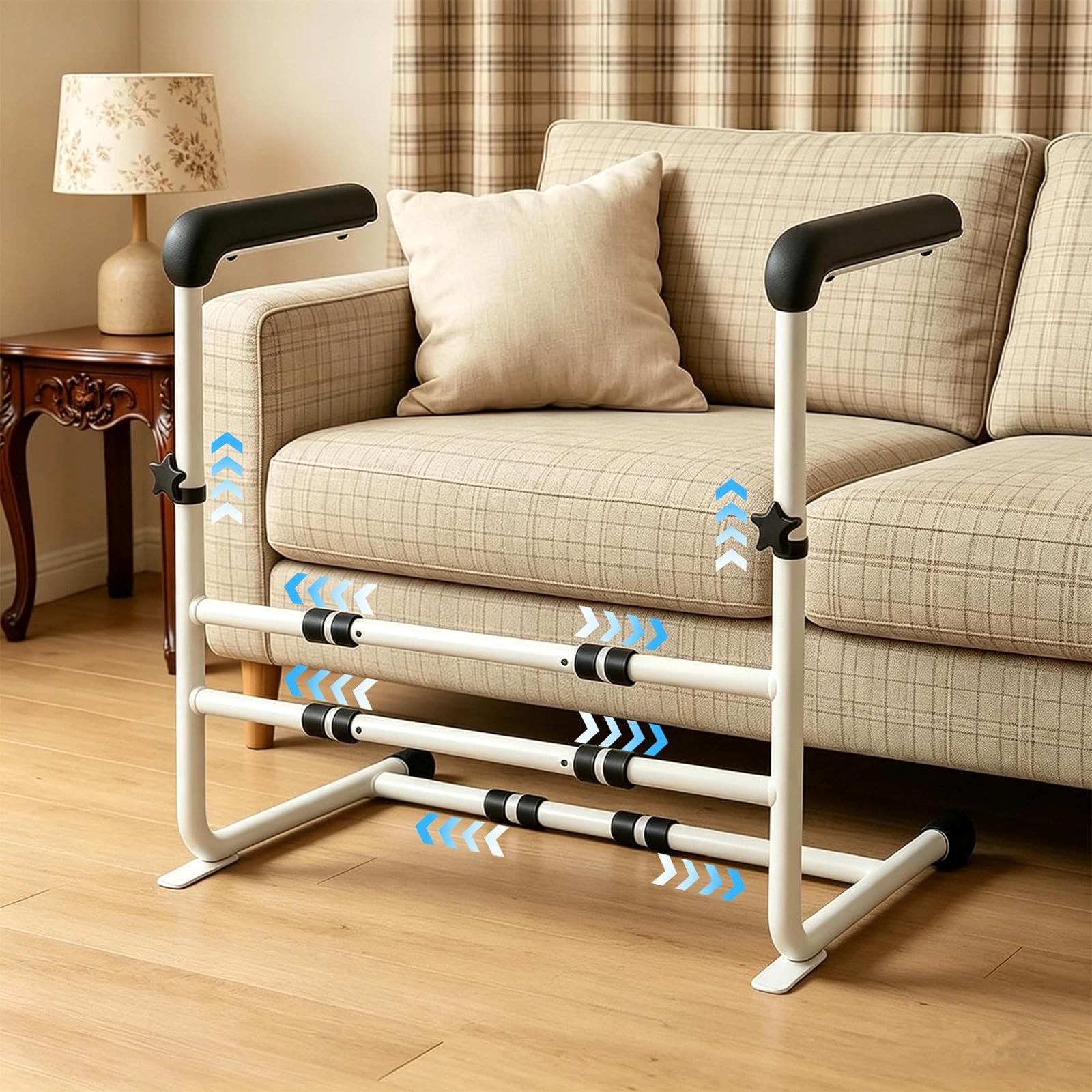 Sofá para personas mayores, 6 alturas ajustables y 3 anchuras ajustables hasta 185 kg, asa antideslizante para pacientes con discapacidad, ayuda para levantarse para sofá, sillón, cama, ayuda de
