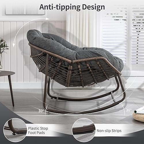Miniatura 6 de HOMEFUN Mecedoras para patio al aire libre, silla Papasan Rock de gran tamaño para interiores con cojín acolchado, huevo mecedor para porche