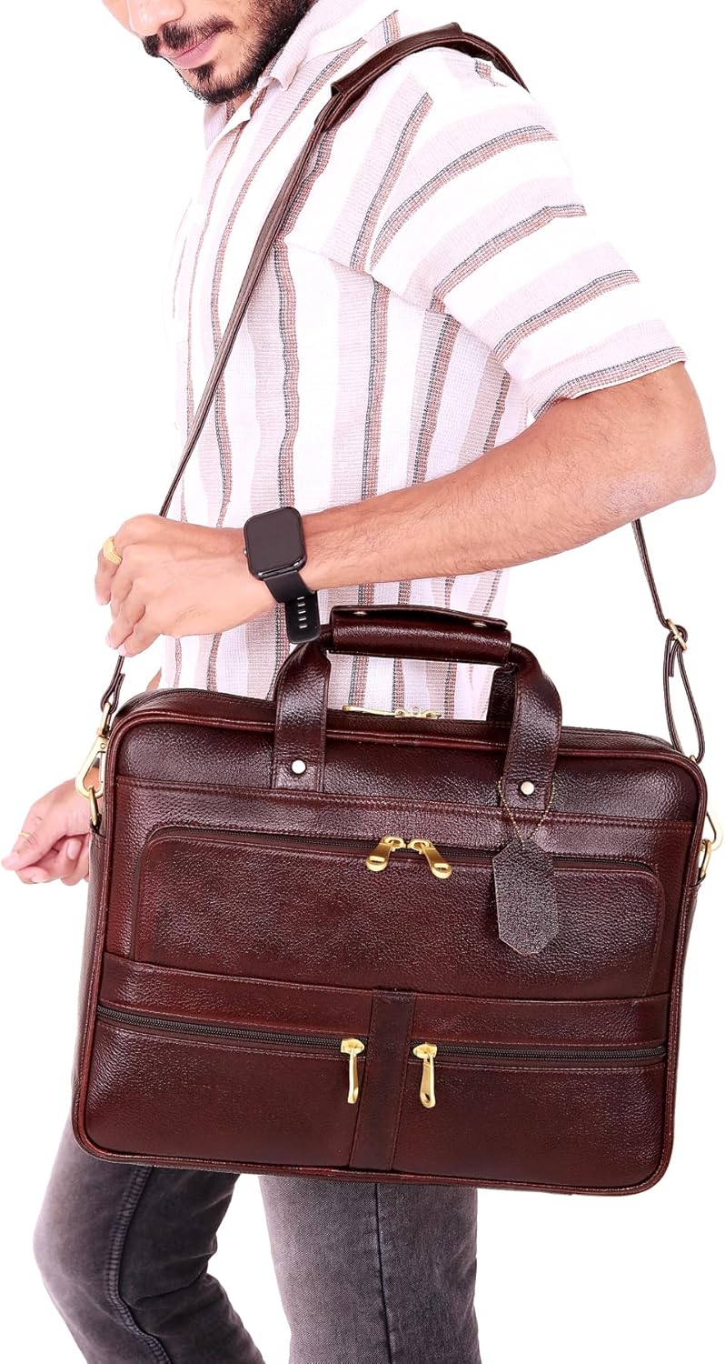 Da leather villa 16 Inch Leather briefcases Laptop Messenger Bags for Men and Women Best Office Satchel Bag