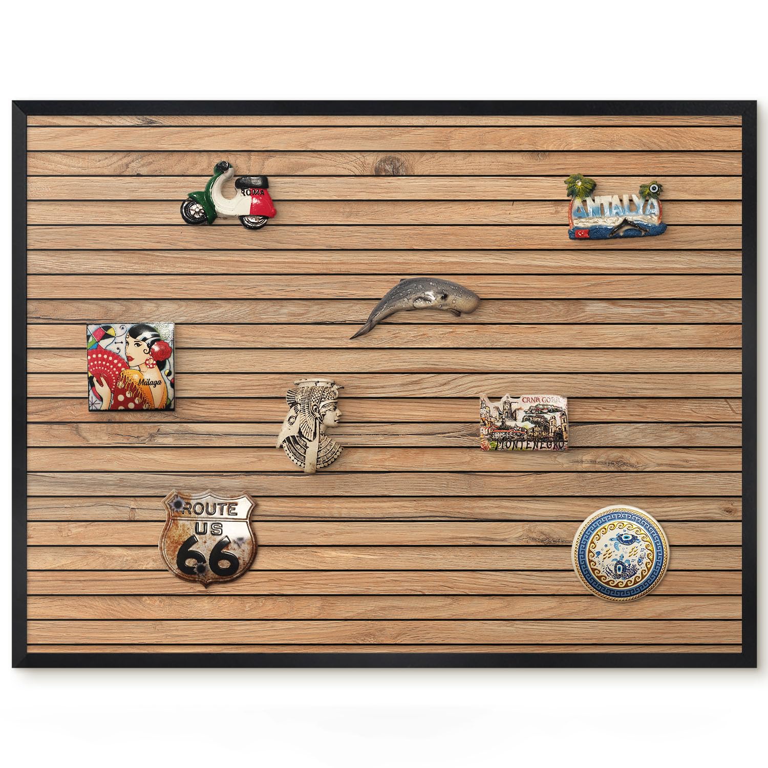 Panel fotográfico magnético 80x60 cm con marco negro y diseño de madera 8