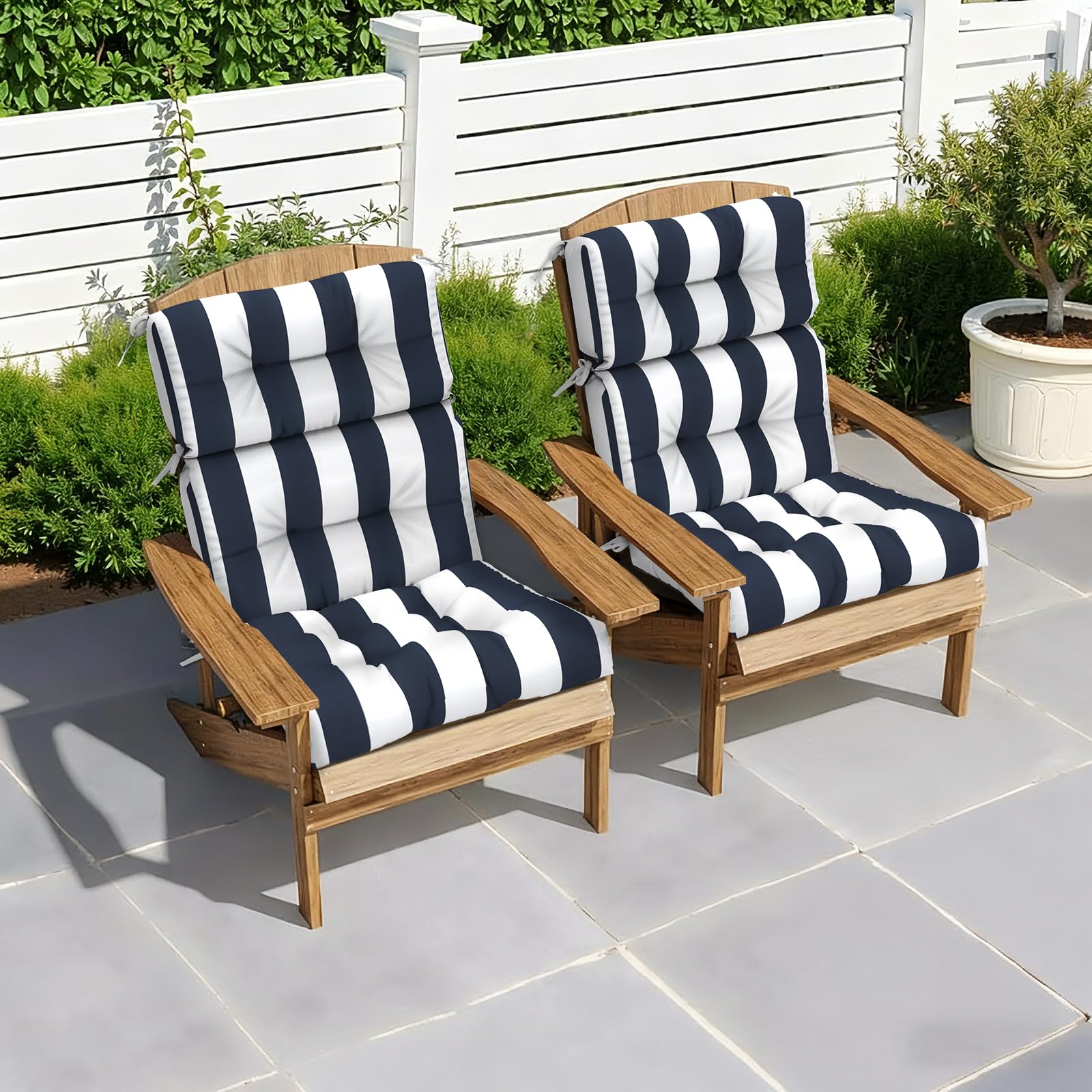 lvtxiii 2 pack outdoor high back cushions patio tufted seat and back chair cushions with ties, replacement chair pad for outdoor furniture decoration (44'' l x 22 w'', set of 2, cabana navy)