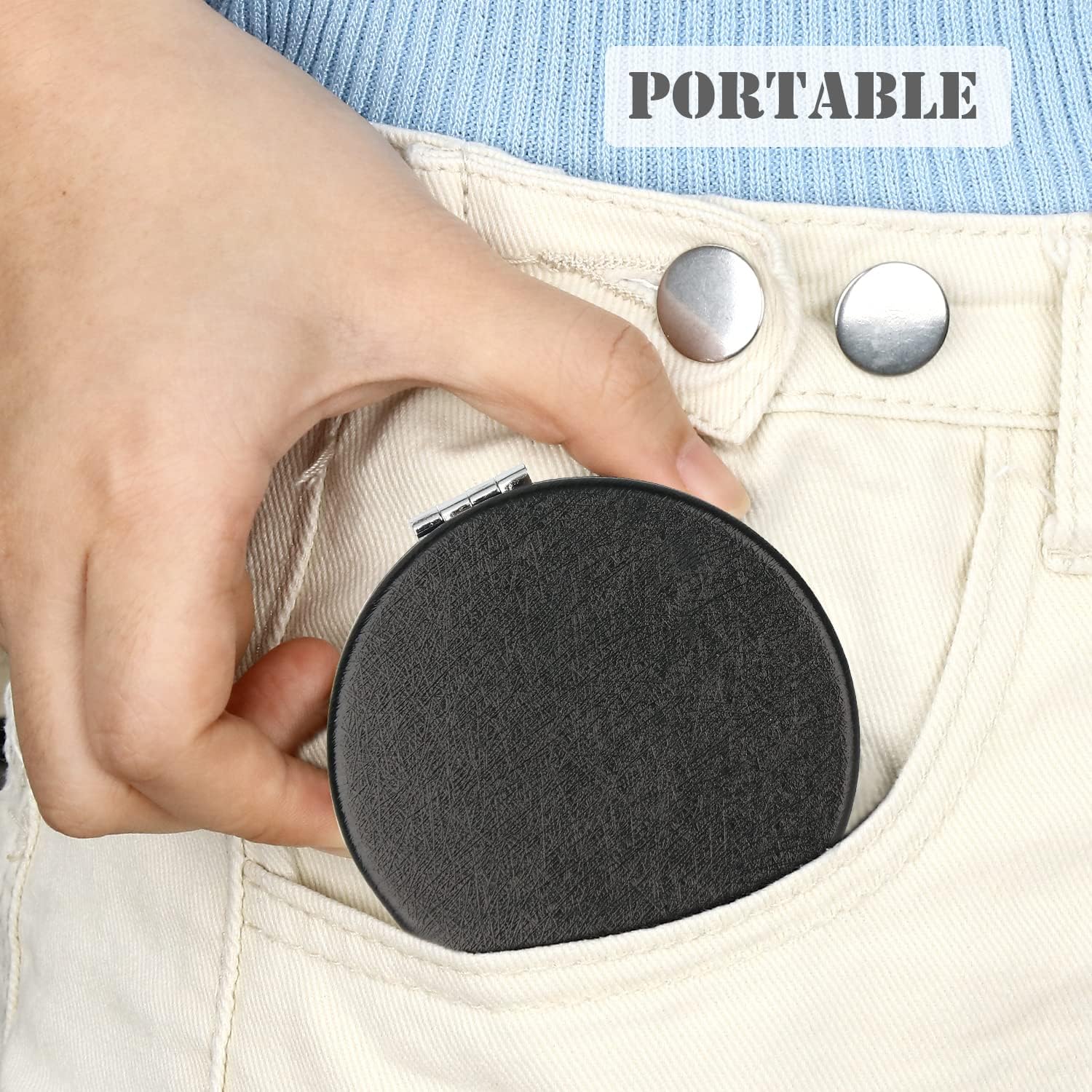 Compact Vanity Makeup Mirror for Men Women Girls, Black Elegant Round Travel Cosmetic Mirrors for Pocket Purse Wallet Handbag, Portable Small 1X/2X Magnifying Handheld Beauty Mirror