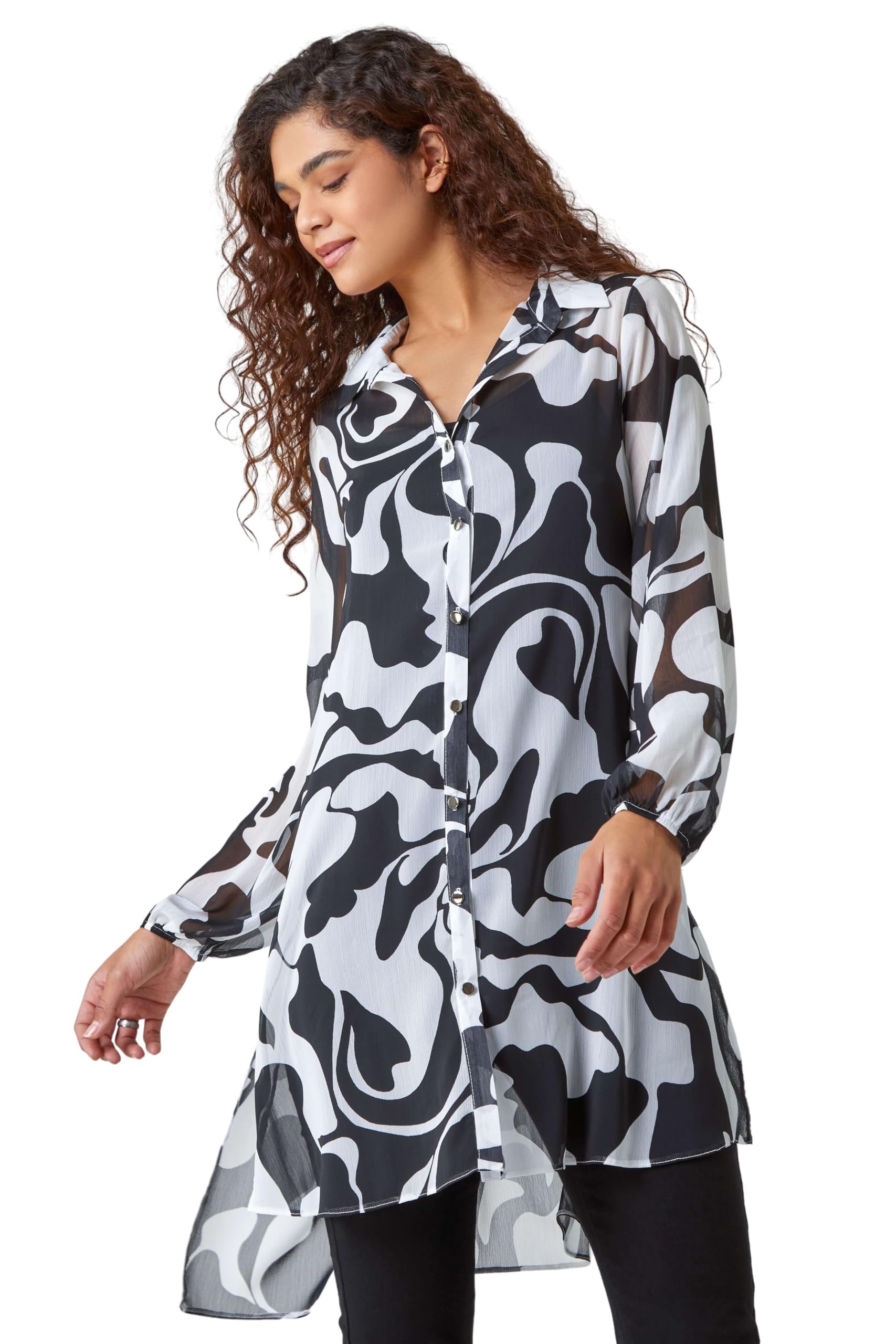 Roman Women's Ivory Abstract Print Longline Blouse Size 12