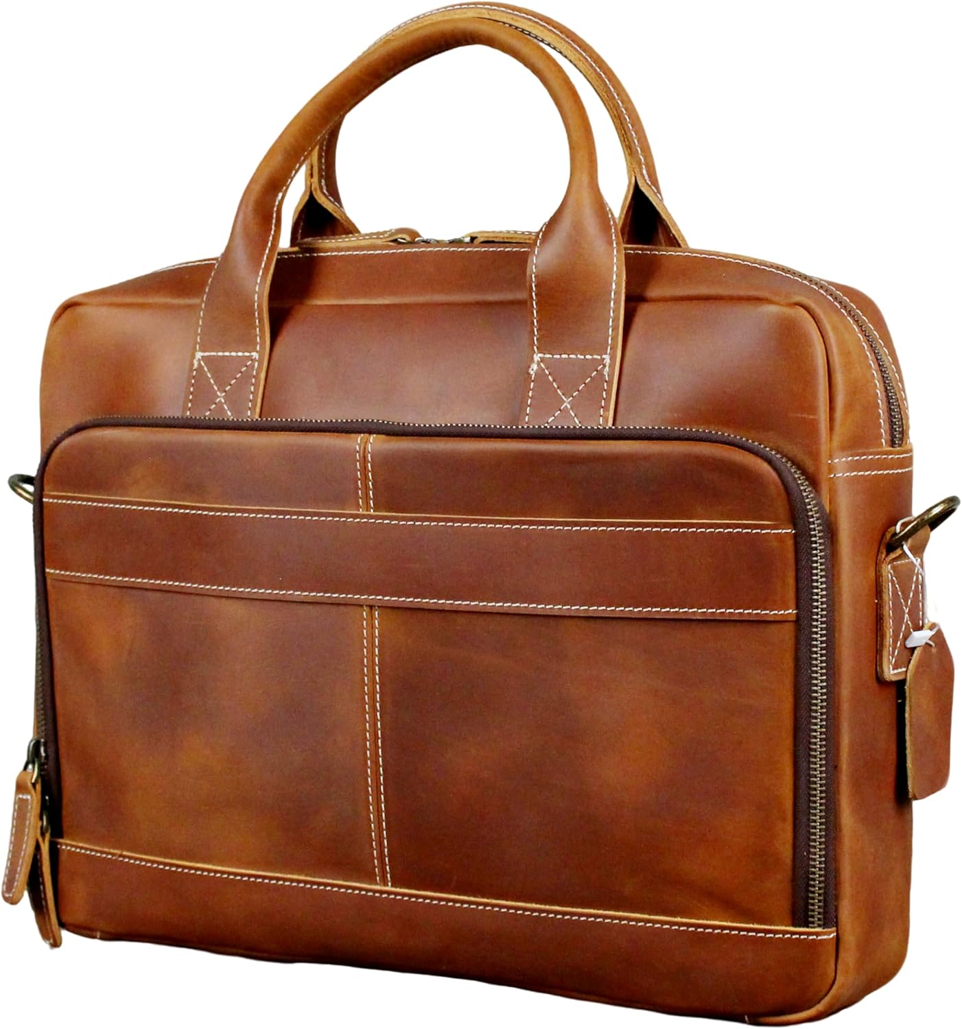 16" Full Grain Leather Briefcase Laptop Bag Shoulder Messenger Bag Classic Handbag for Business or Travel | Full Grain Leather, Vintage Style, Adjustable Strap