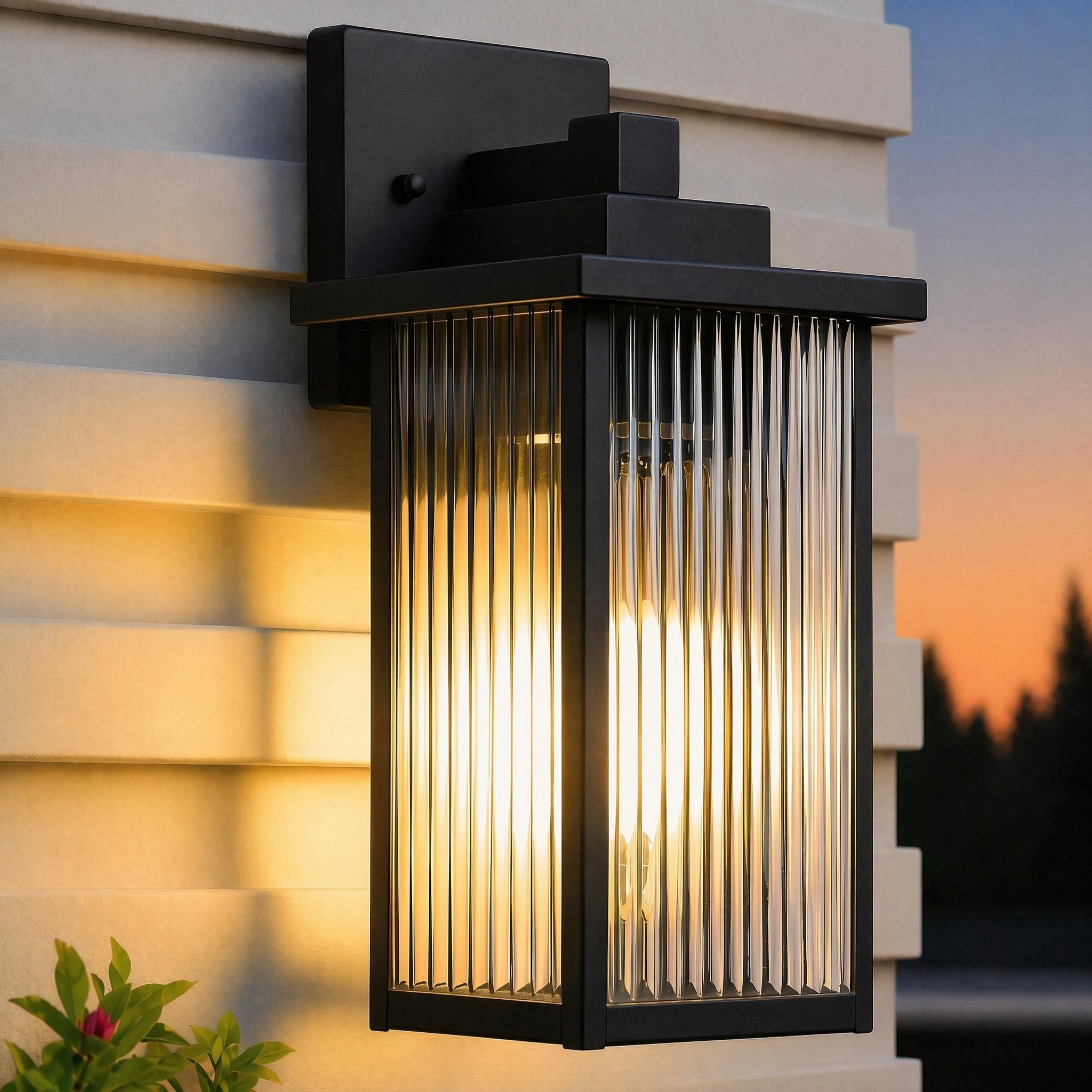 15-Inch Matte Black Outdoor Wall Light, All-Metal Frame Porch Light