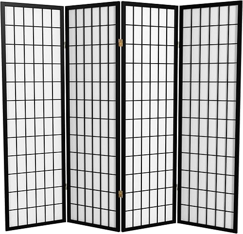 Oriental Furniture - Pantalla Shoji de 5 pies de alto, color negro, 4 paneles