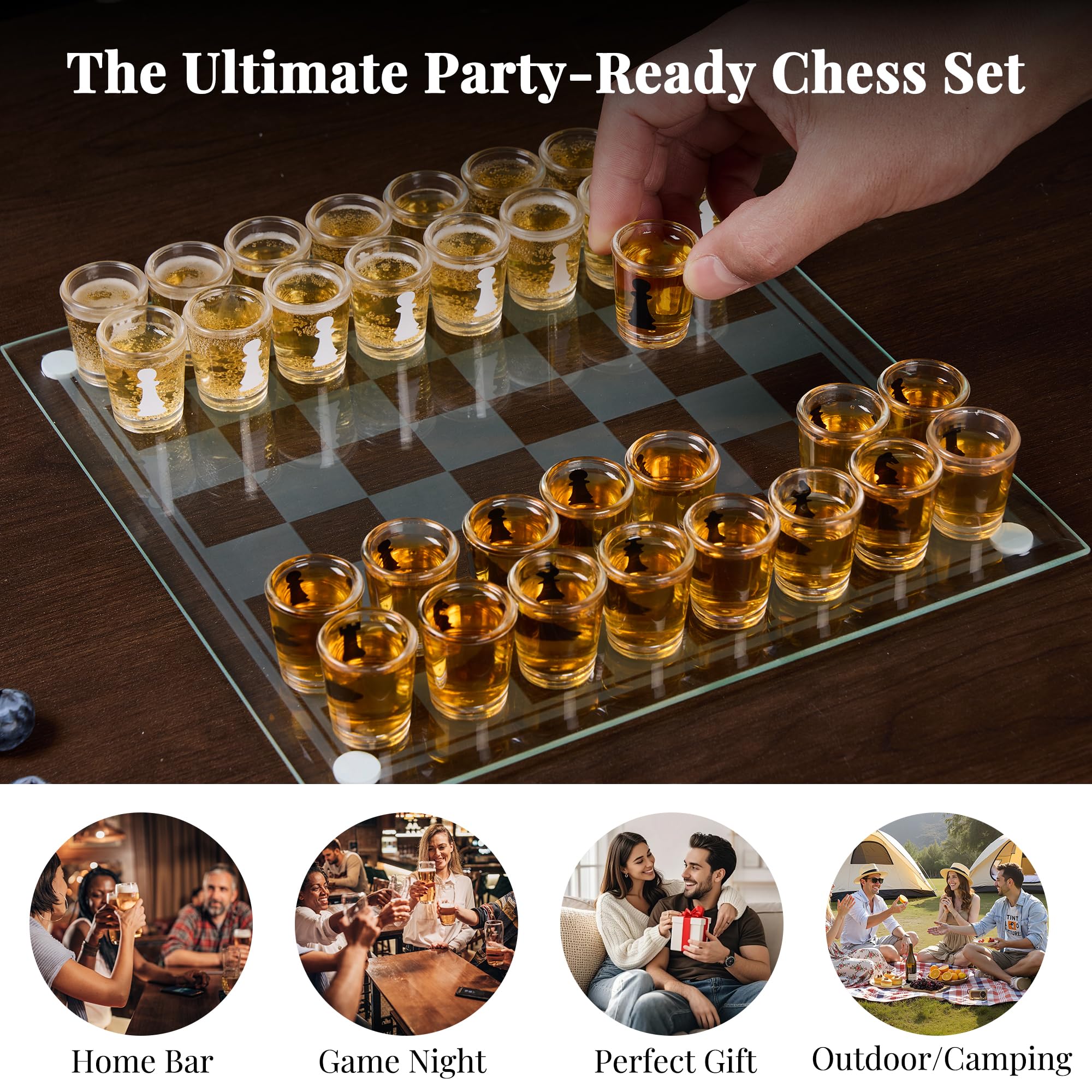 Scacchi con Bicchierini Shot – Gioco Alcolico con 32 Shottini e Scacchiera in Vetro, Gioco da Tavolo per Feste Adulti, Idea Regalo Uomo e Amici