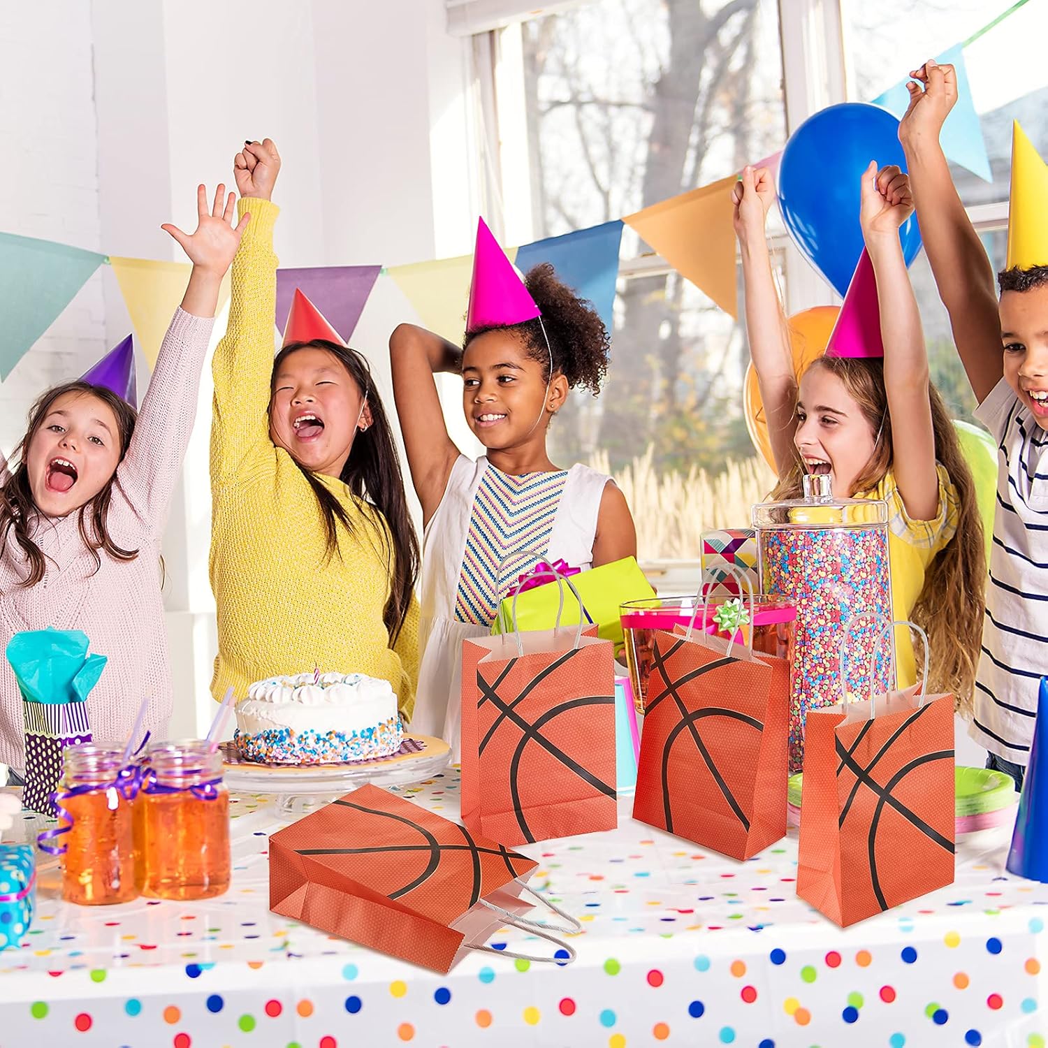 Teling 12 Pcs Basketball Party Gift Bags, Basketball Goodie Bags with Handles, Sports Theme Goody Treat Candy Pocket for Kids Adults Fans, Reusable Sport Birthday Party Supplies Team Gifts - Image 4