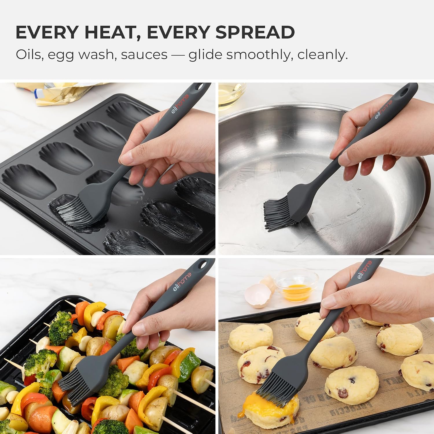 Elihome × Peanuts Silicone Basting Brush (8.75”) – Heat Resistant to 600°F, Food-Grade Platinum Silicone, Seamless 1-Piece Design, Non-Stick Safe, Dishwasher Safe, Dark Grey