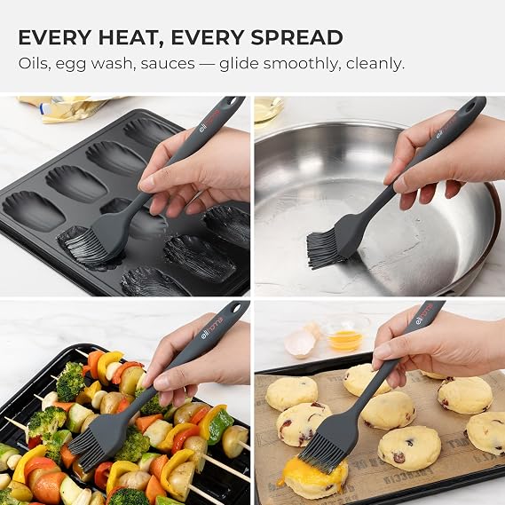 Elihome Peanuts Silicone Basting Brush (8.75) Heat Resistant to 600F, Food-Grade Platinum Silicone, Seamless 1-Piece Design, Non-Stick Safe, Dishwasher Safe, Dark Grey