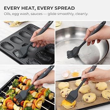 Elihome Peanuts Silicone Basting Brush (8.75) Heat Resistant to 600F, Food-Grade Platinum Silicone, Seamless 1-Piece Design, Non-Stick Safe, Dishwasher Safe, Dark Grey