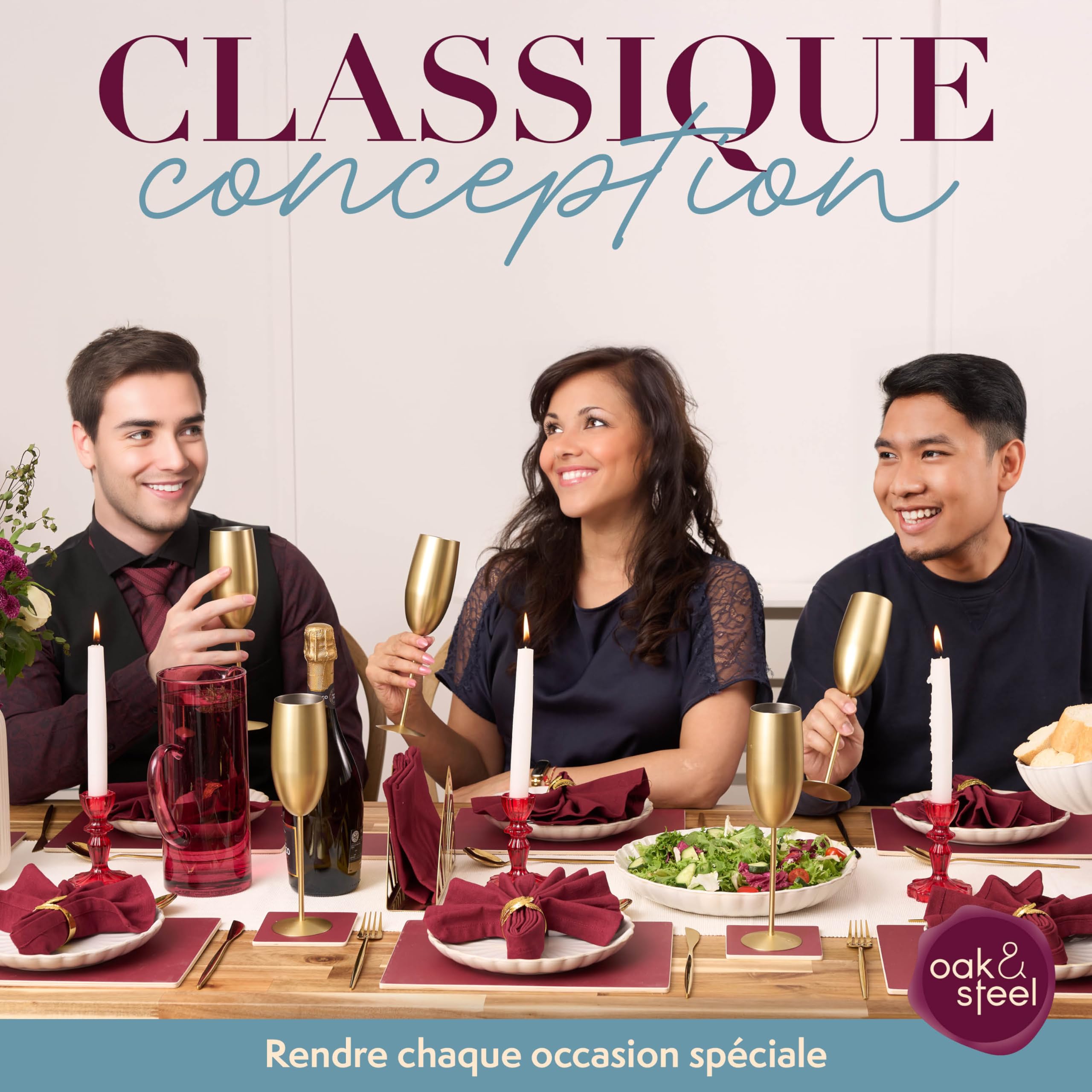 Oak & Steel - 4 Flûtes À Champagne En Acier Inoxydable Avec Boîte Cadeau, Or Mat - 284 Ml