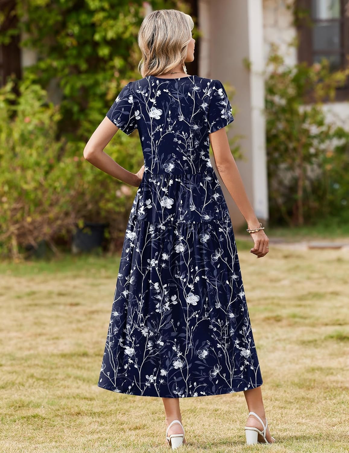Zeagoo Summer Dresses for Women 2026 Maxi Bohemian Floral Short Sleeve Long Dress Casual Flowy Tired Beach Sundress - Image 4