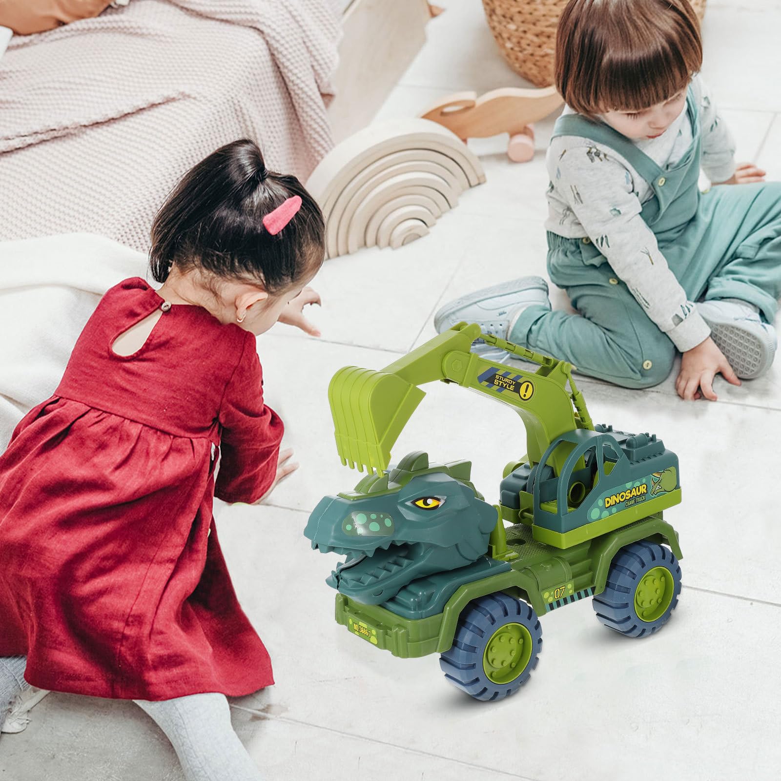 Toyvian Giocattolo per Auto a Traino Dinosauro Grande in Plastica Resistente Veicolo Giocattolo Interattivo per Stimolare la Manualità e Gioco Genitore-Figlio