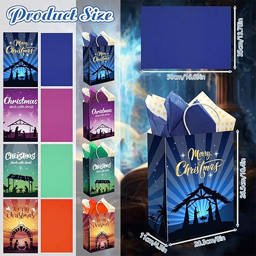 Miniatura 2 de Tenceur 64 bolsas de regalo de Navidad con 32 bolsas de regalo de Navidad cristianas, bolsas de regalo de Navidad cristiana, bolsas de papel de