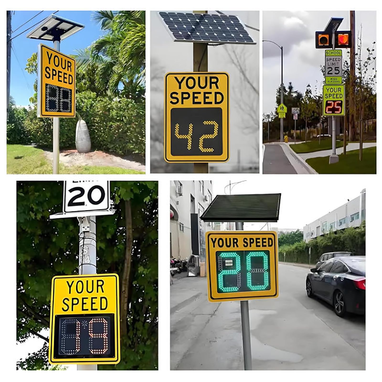 MObyat Señal de Velocidad con Radar Solar, 61 x 68 cm, Velocidad de detección <321 km/h, carriles de 3 a 4 carriles, Visibilidad Nocturna >1000 m, para medición de Velocidad en Carretera.