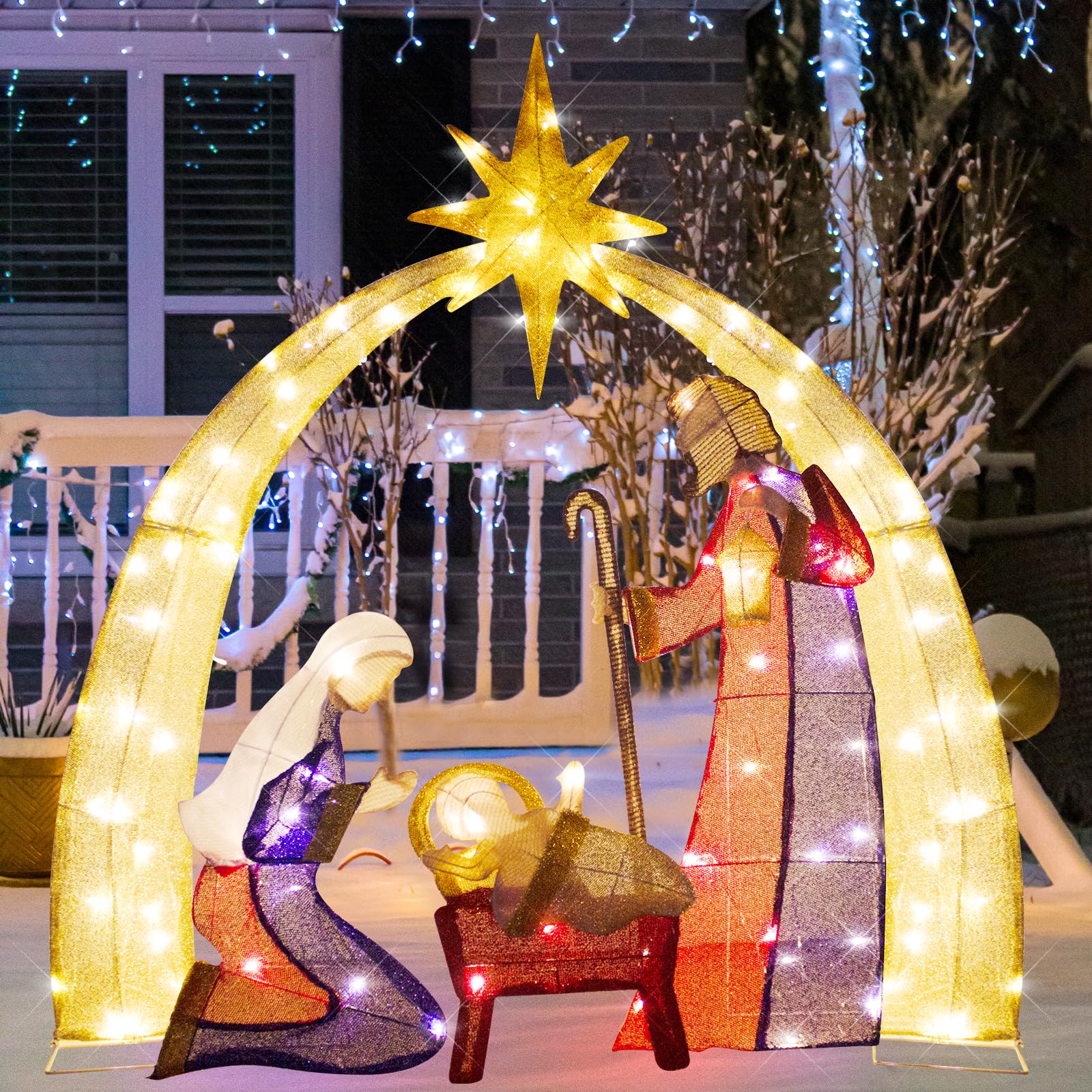 52” nativity scene outdoor christmas decoration lighted up christmas holiday display,nativity scene set with led lights christmas tree decor,birth of jesus