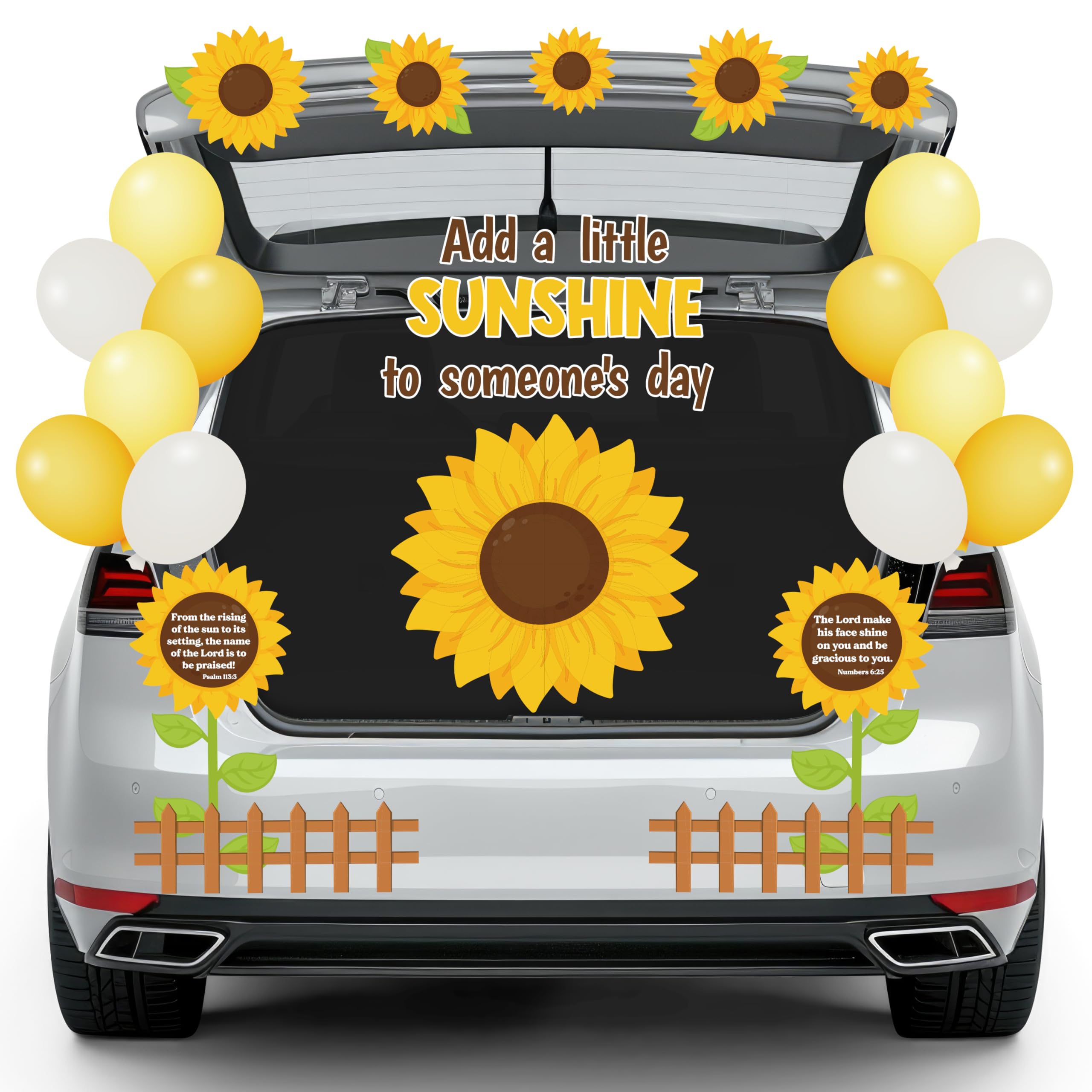 K1tpde 50PCS Halloween Trunk or Treat Outdoor Car Decoration Kit with Sunflower Fence Cutouts Balloons Black Backdrop for Car Archway Garage Door