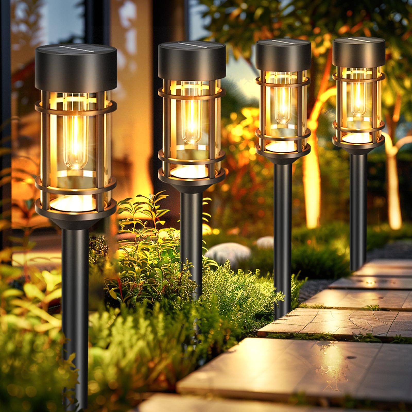btfarm 4 Pack Solar Lights Outdoor Garden, Stake Lights Solar Powered Waterproof