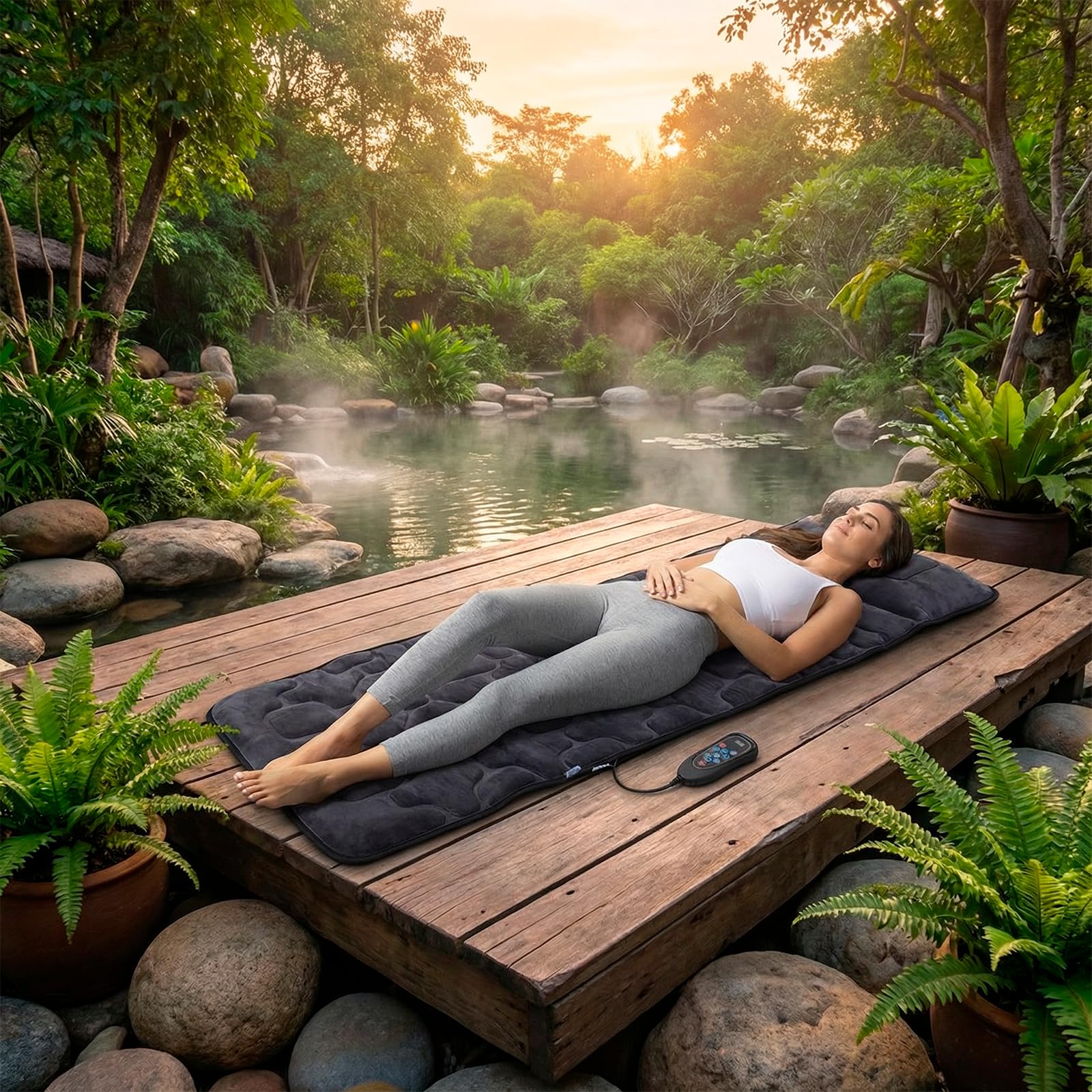 BONPLUS Tapis de massage complet du corps, 12 moteurs de massage, masseur cervical, 10 modes, masseur shiatsu pour le dos, le cou, les jambes, les fesses avec télécommande