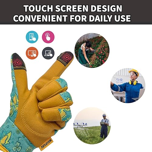 Miniatura 4 de MSUPSAV Guantes de jardinería a prueba de espinas y resistentes a pinchazos con agarre, guantes de jardín para mujeres, guantes de trabajo de cuero,