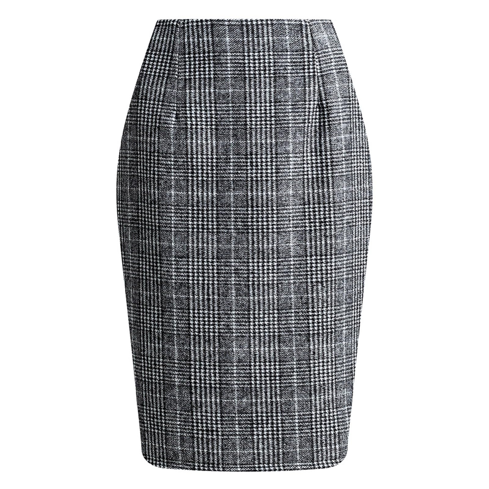 Fall Plaid Skirts for Women 2025 Trendy Bodycon Pencil Skirt High Waiseted Knee Length Skirts Cozy Casual Outfits