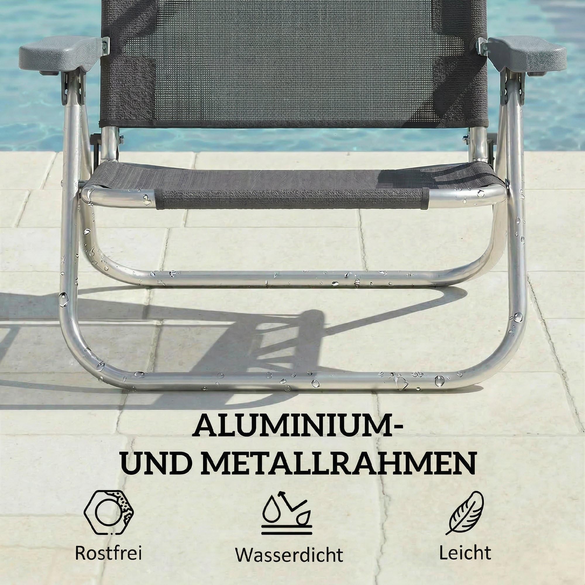 Outsunny Leżak składany leżak ogrodowy z poduszką pod głowę, 120 kg, ciemnoszary | Regulowany dach, leżak z 6-stopniową regulacją oparcia, leżak kempingowy, krzesło ogrodowe, do ogrodu, na plażę, basen