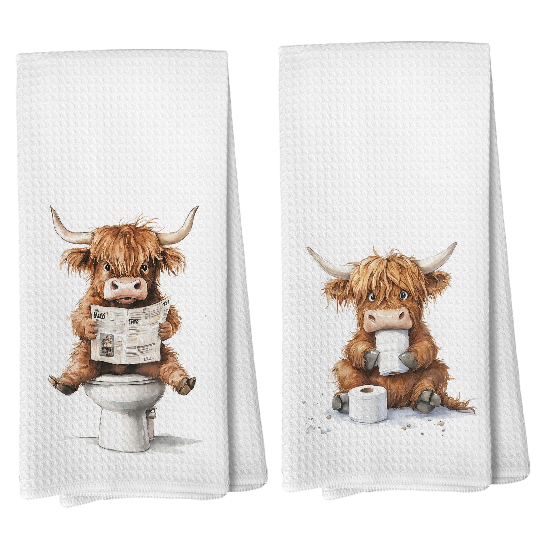 Liosei Highland Cow Bathroom Hand Towels - Highland Cow Gifts for Women Dish Towels Decorations, Rustic Farmhouse Cows Towel for Kitchen Bathroom Decor, 16 x 24Inch Set of 2