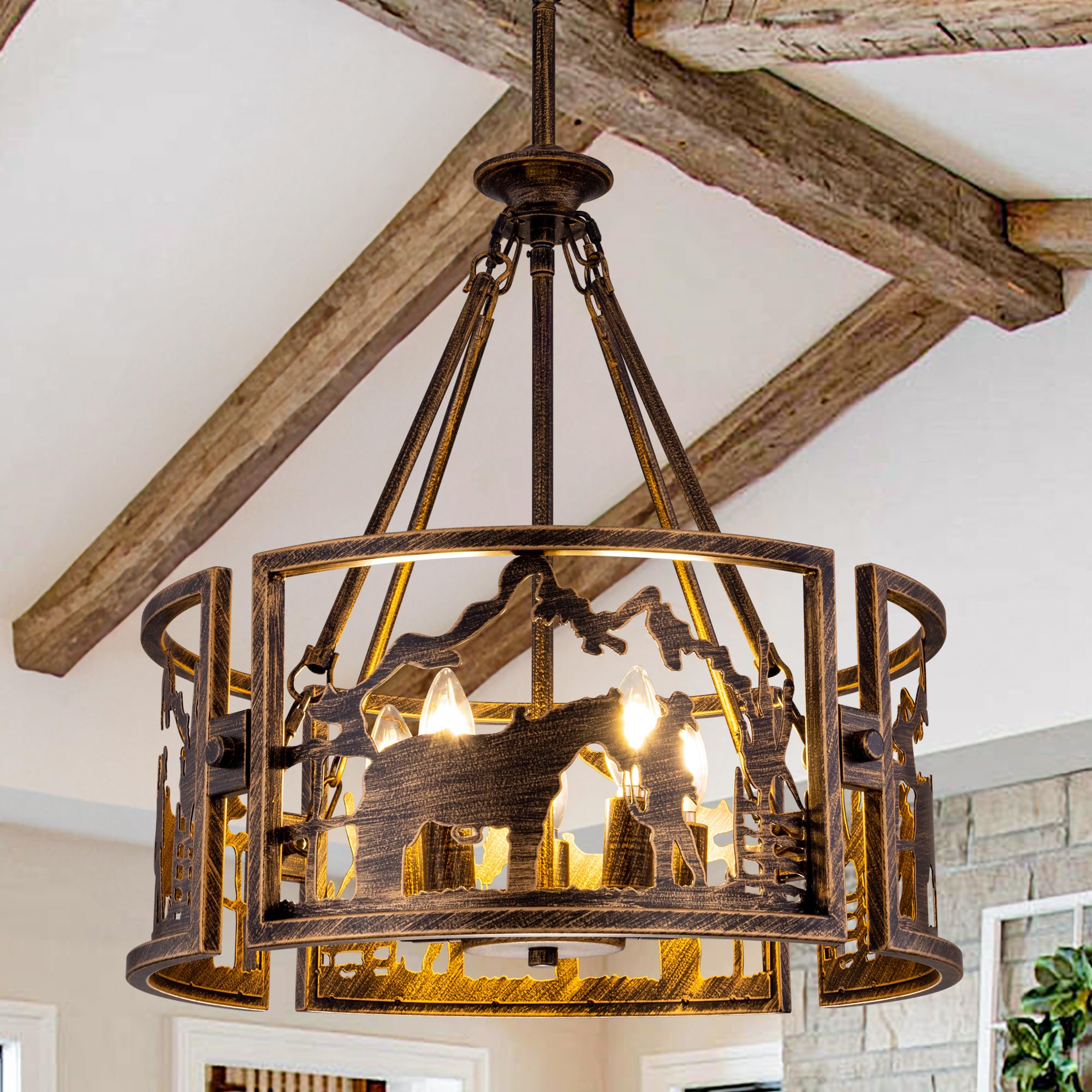 TOCHIC 5-Light Farmhouse Chandelier for Dining Room, Rustic Chandelier in Bronze Metal, Western Cowboy Horse Light Fixture for Living Room, Dining Room, Bedroom, Foyers, 20" D