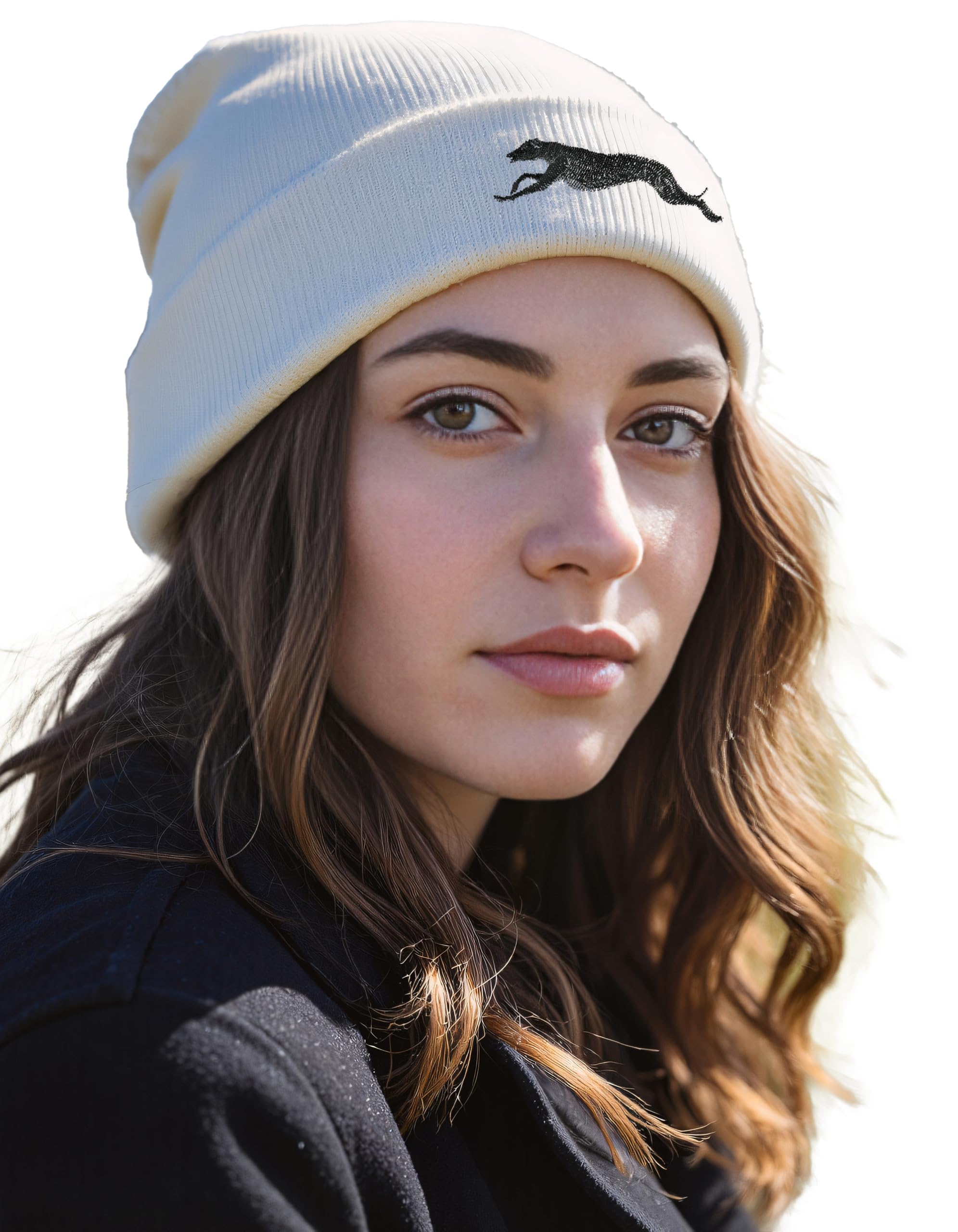 The House Of Dog Greyhound Lurcher Owner Gift. Classic Cuffed Unisex Beanie Ski Hat with Embroidered Design. Oatmeal