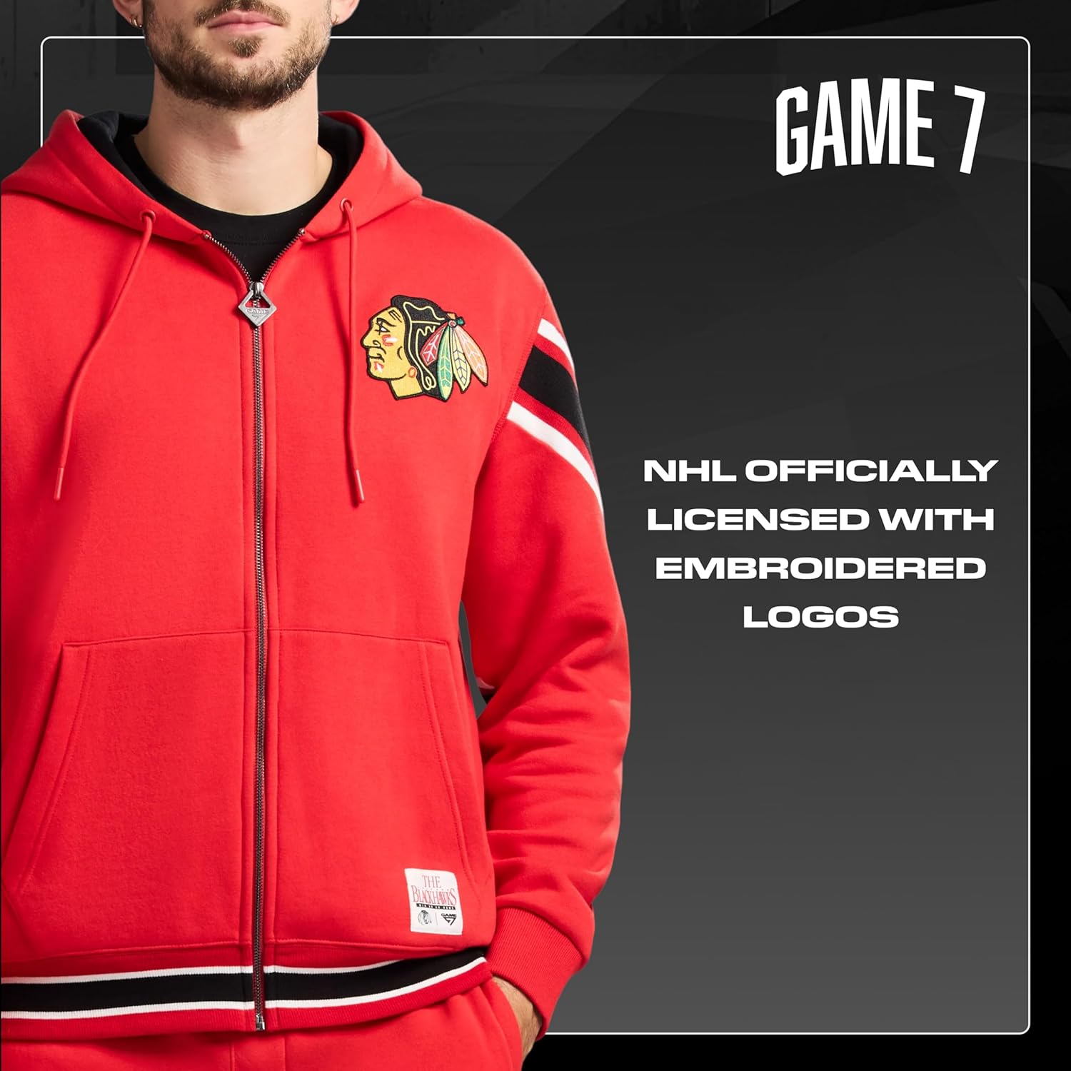 GAME 7 NHL mens X Nhl Men's Officially Licensed Long Sleeve Zip Up Hooded Fleece Sweatshirt - Image 5