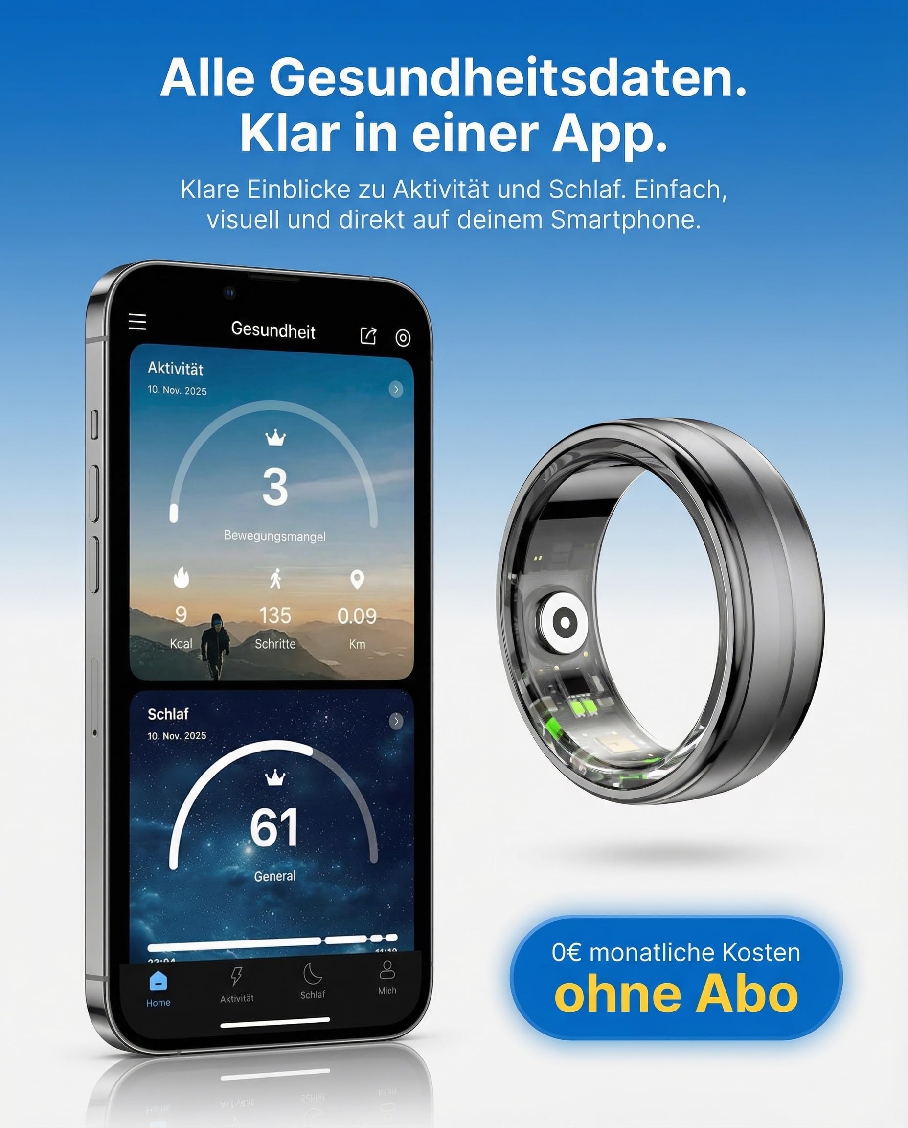 IVYO Smart Ring – Premium Gesundheitsring & Fitness Tracker ohne ABO – 24/7 Messung von Schlaf, Herzfrequenz, HRV, Stress & SpO2 – Ultraleicht, Wasserdicht & 7 Tage Akku