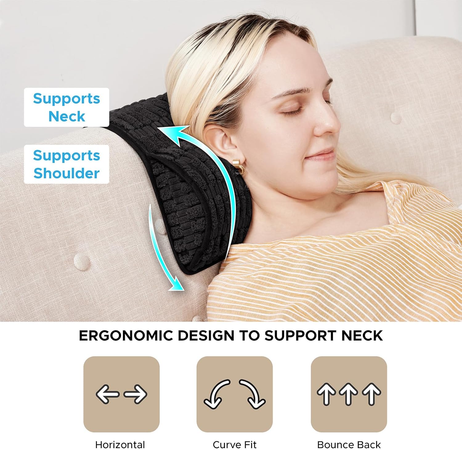 WdFour Headrest Memory Pillow, Support Cushions for Neck, Back or Leg for Sofas, Recliners, Office Chairs, Massage Chairs for Neck Pain Relief and Cervical Support. (Black, 13" Wx5.5 Lx3 D, 1PC) - Image 2