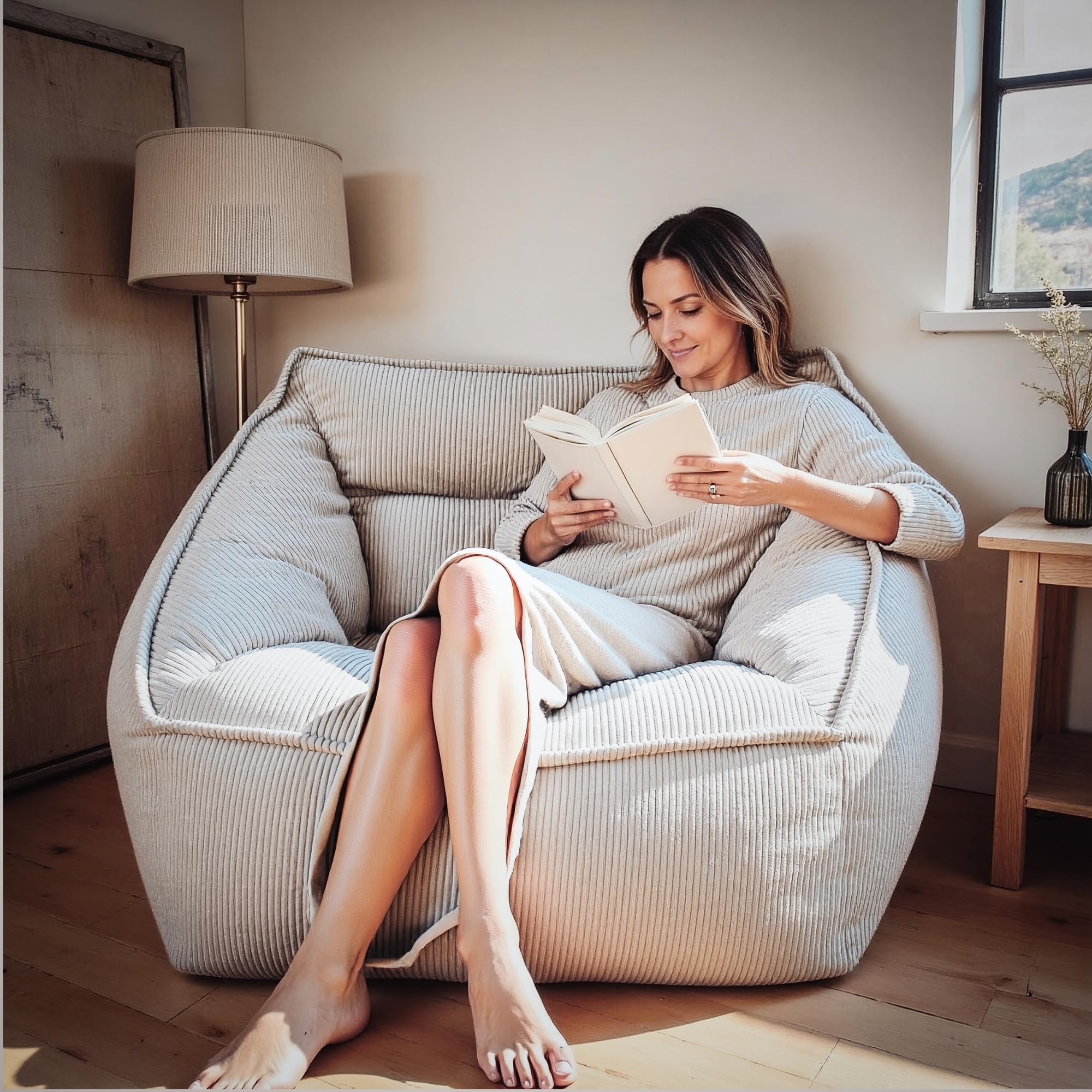 Aiire Sillón Puff con Relleno Incluido - Puf Gigante para Salon, Dormitorio y Habitación Juvenil - Funda en Pana Premium Desenfundable y Lavable - Bean Bag XXL Moderno para Adultos [100x100x80]